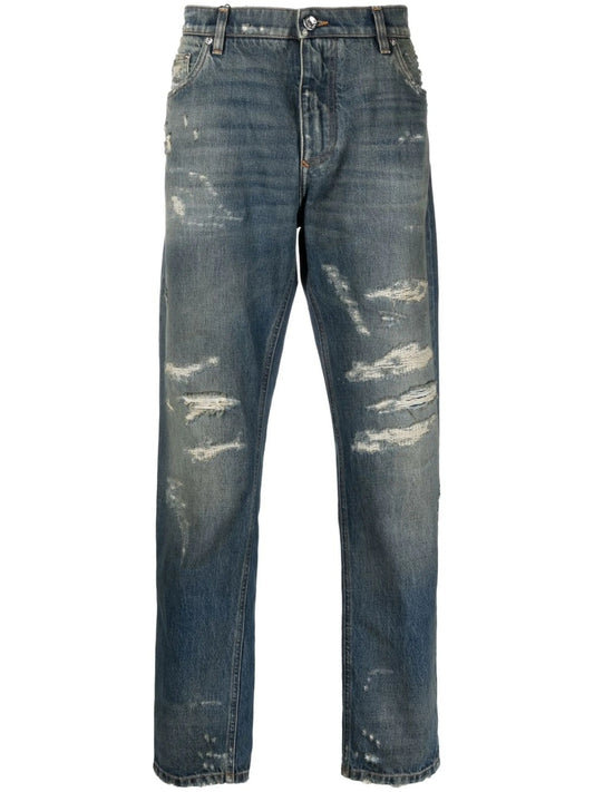 distressed straight-leg jeans