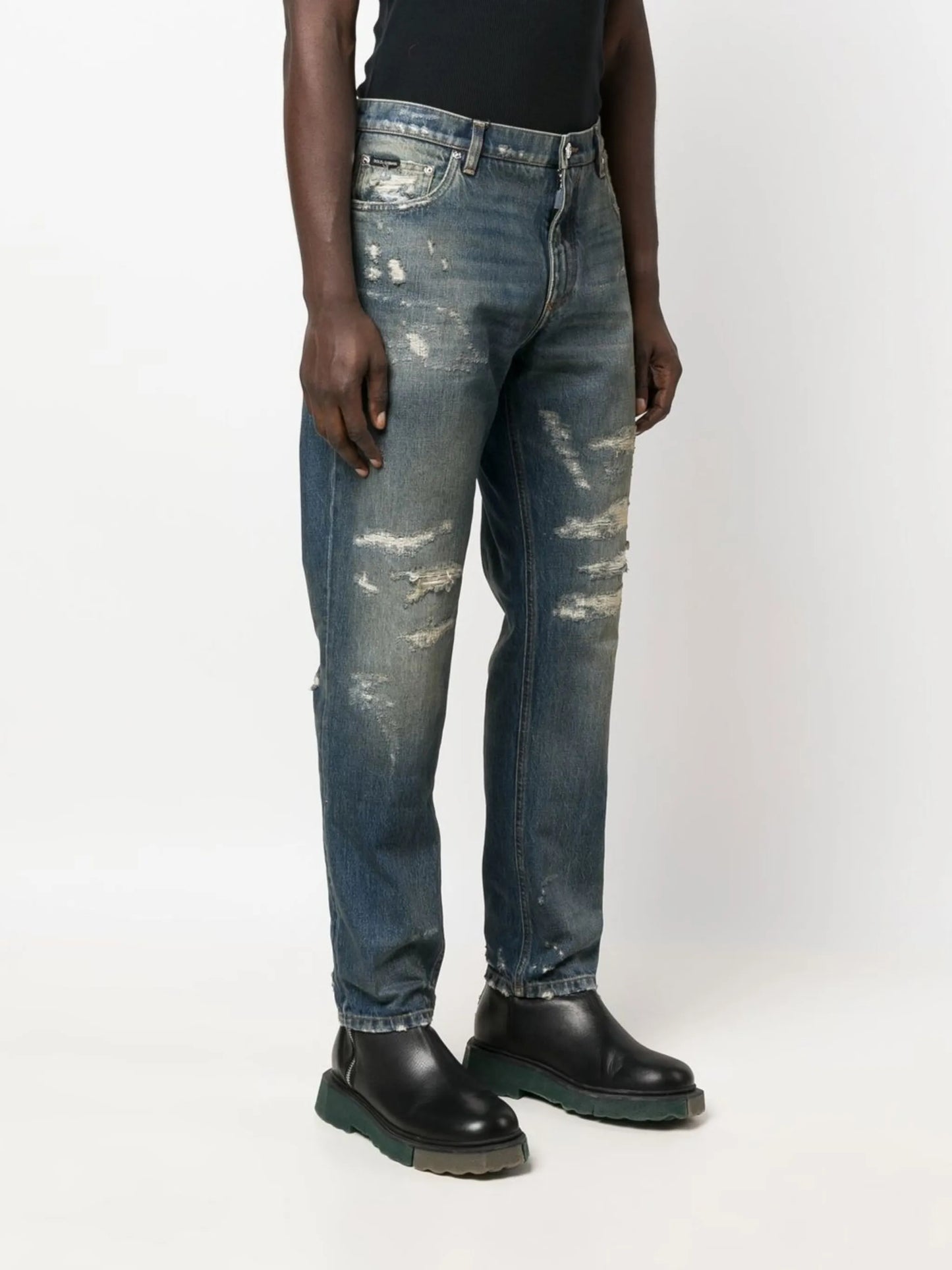 distressed straight-leg jeans