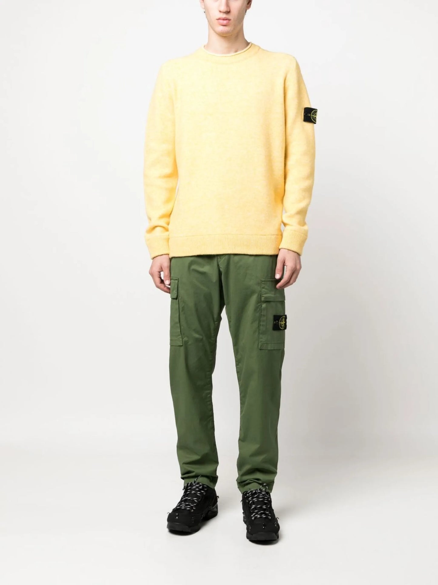 Compass-patch crew-neck jumper