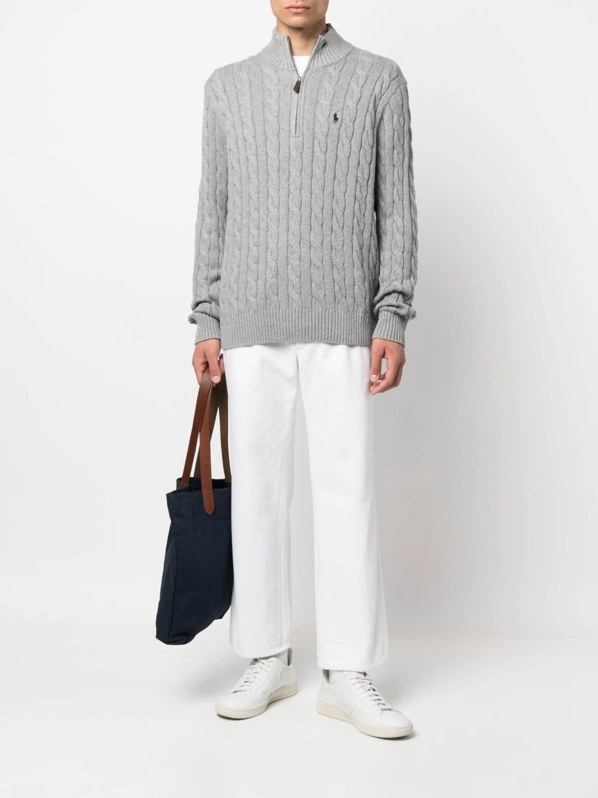 cable-knit half-zip jumper