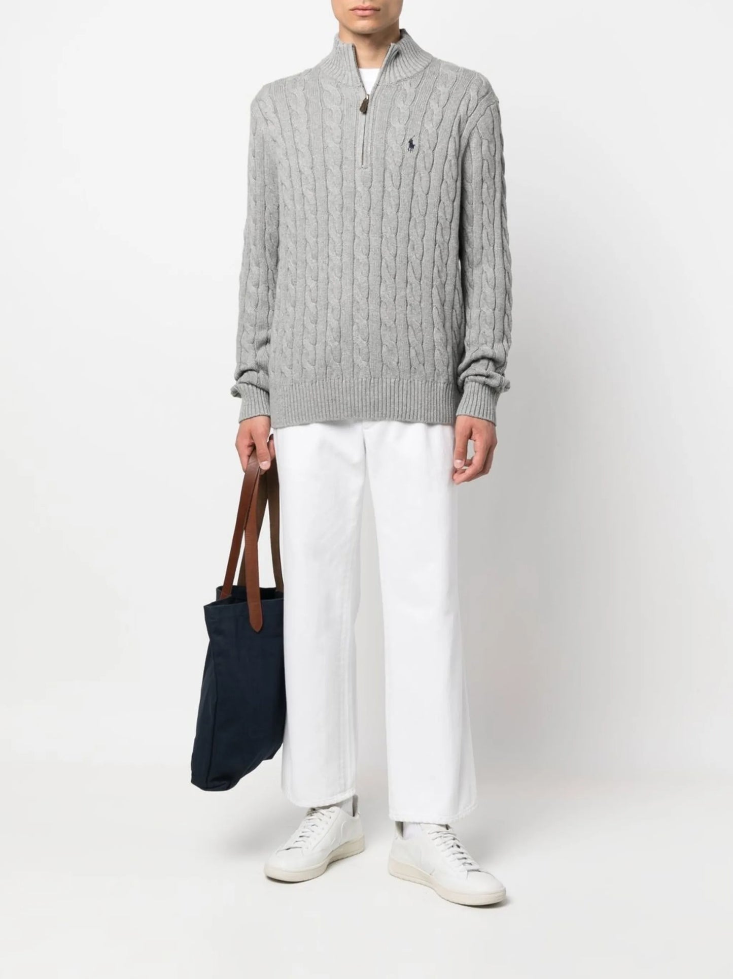 cable-knit half-zip jumper