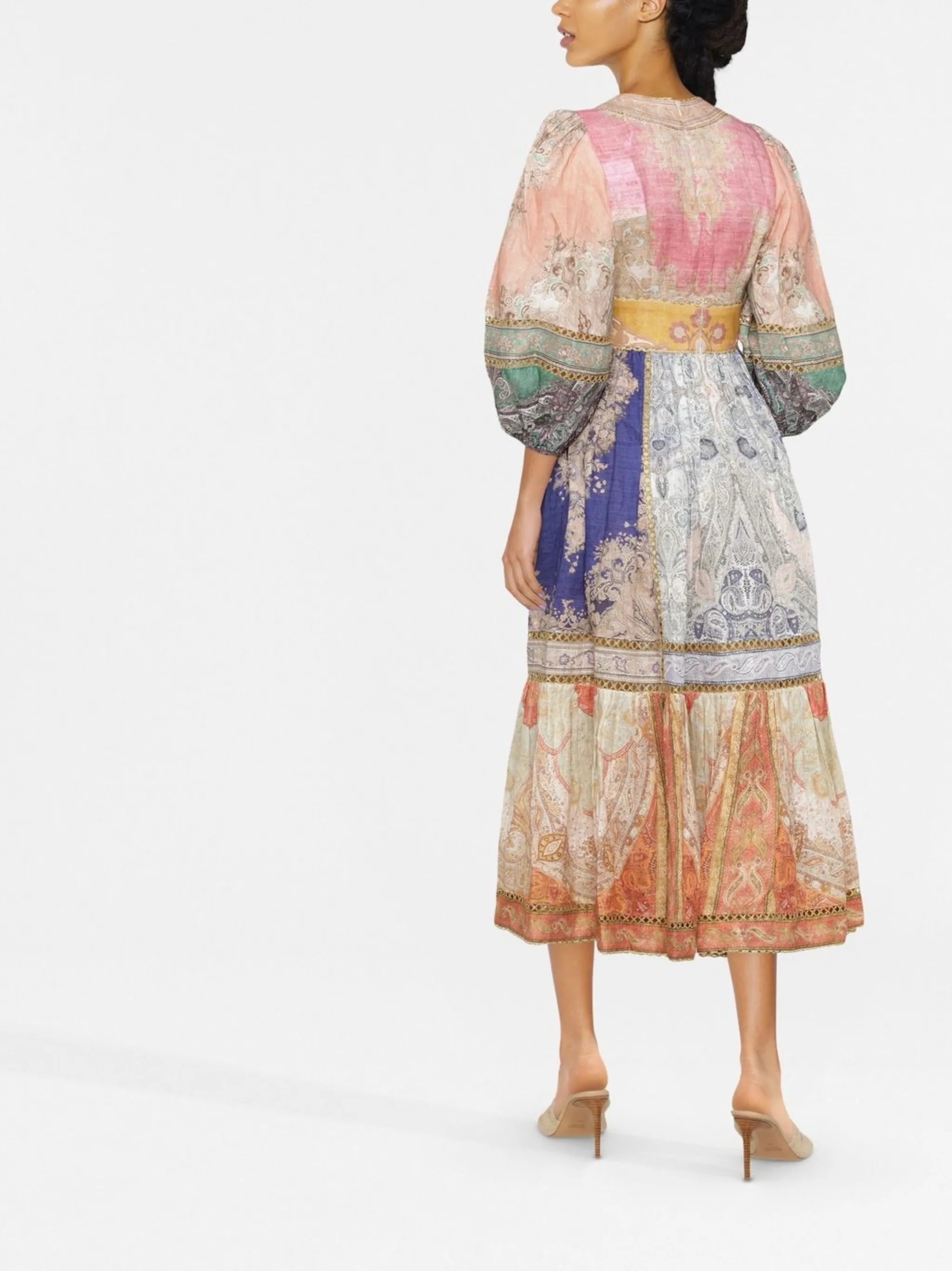 abstract-print tiered midi dress