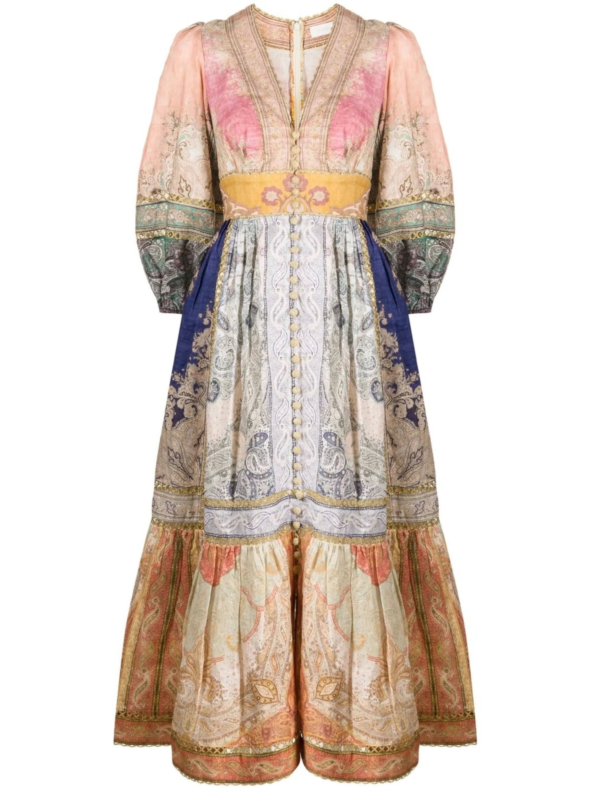 abstract-print tiered midi dress