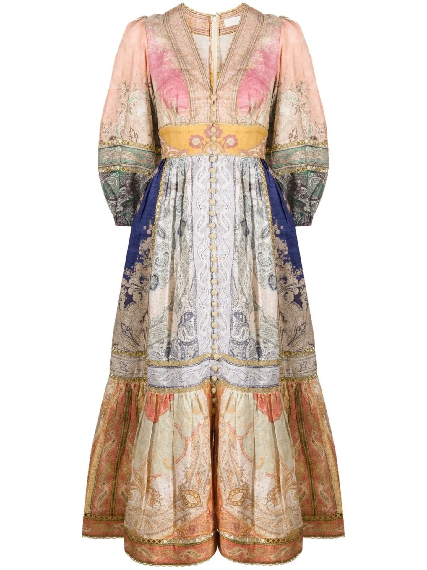 abstract-print tiered midi dress