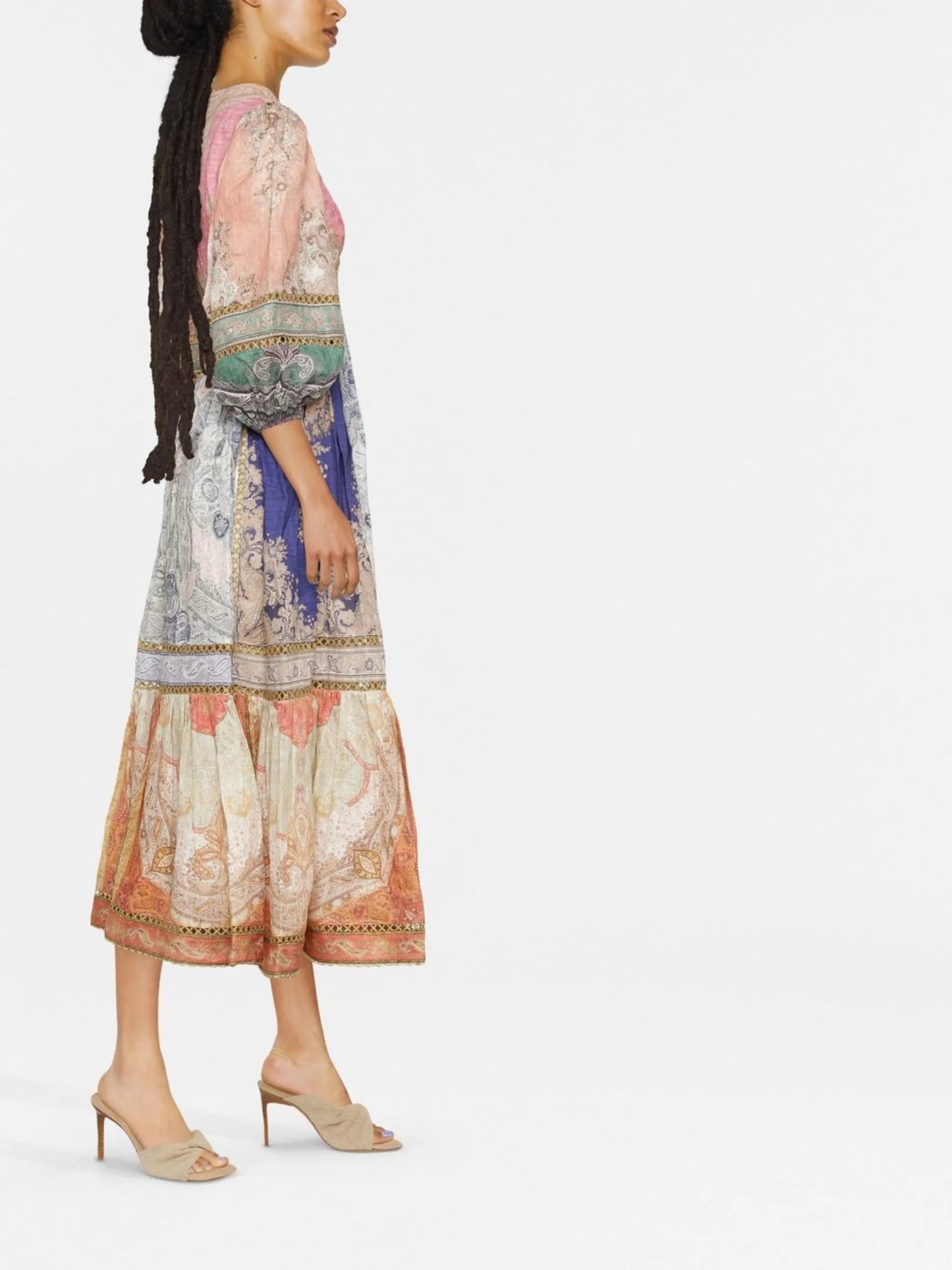 abstract-print tiered midi dress