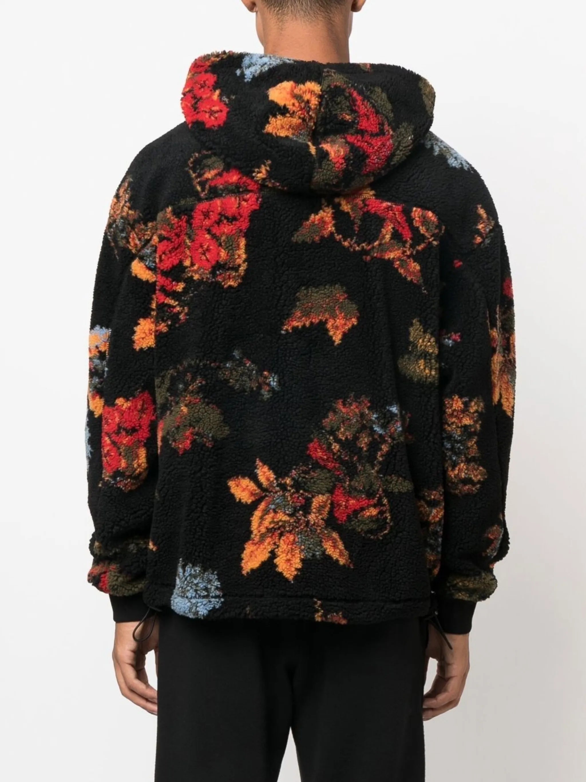 floral-print hooded fleece jacket