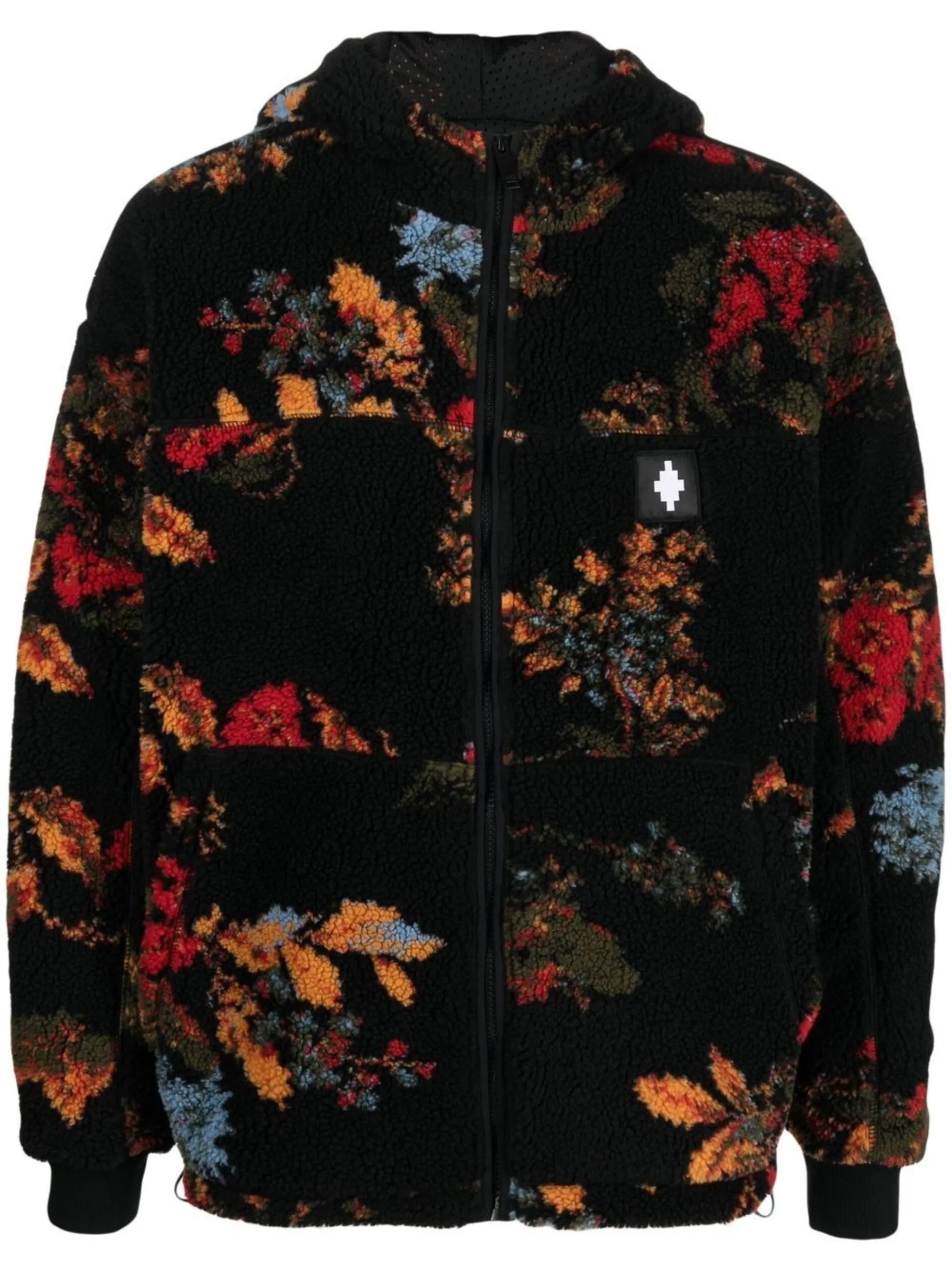 floral-print hooded fleece jacket