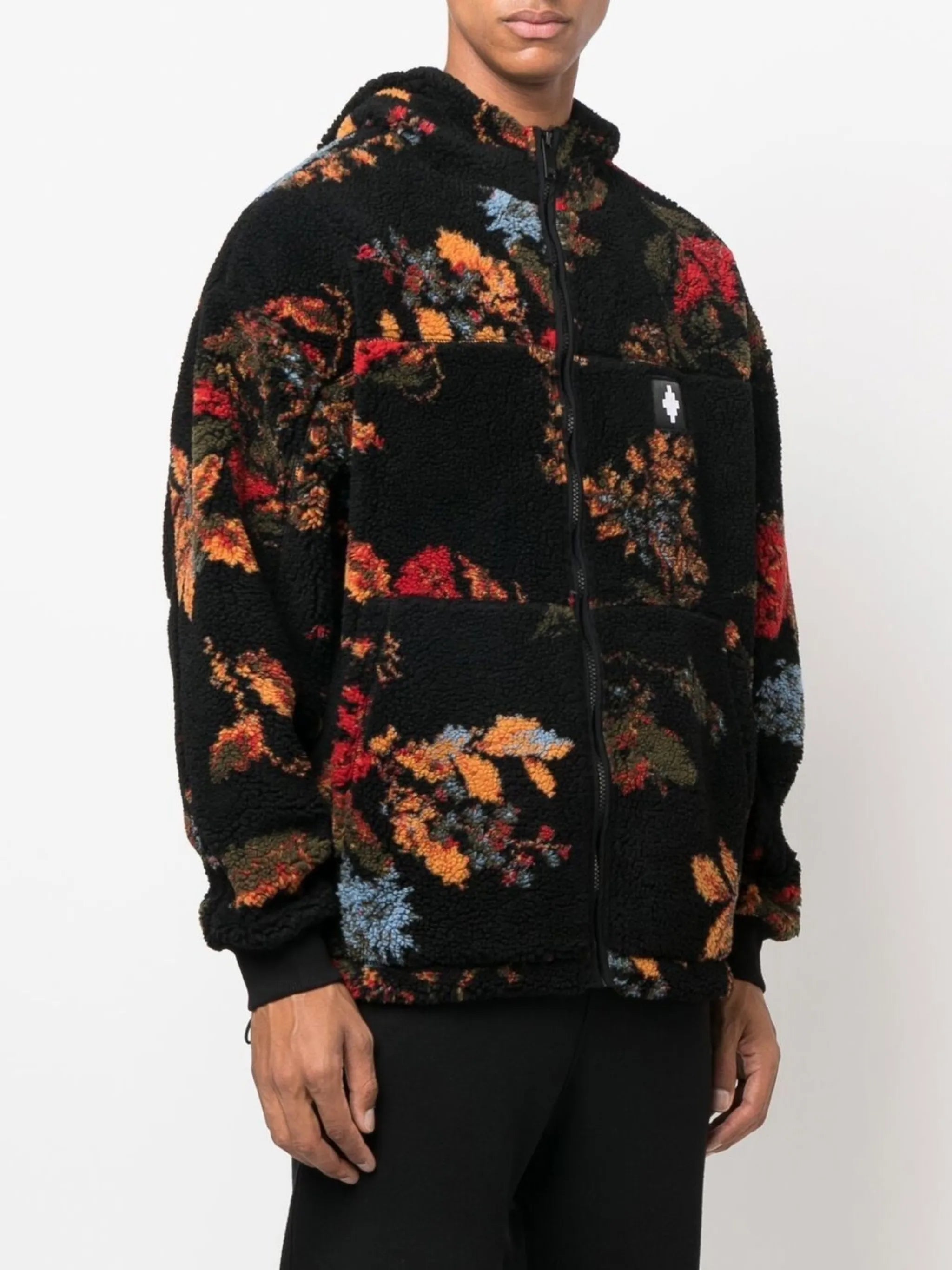 floral-print hooded fleece jacket