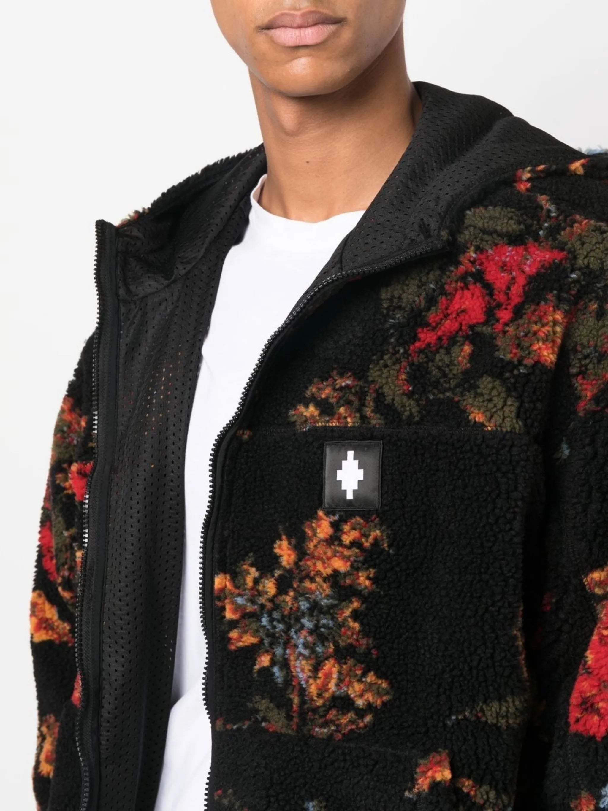 floral-print hooded fleece jacket