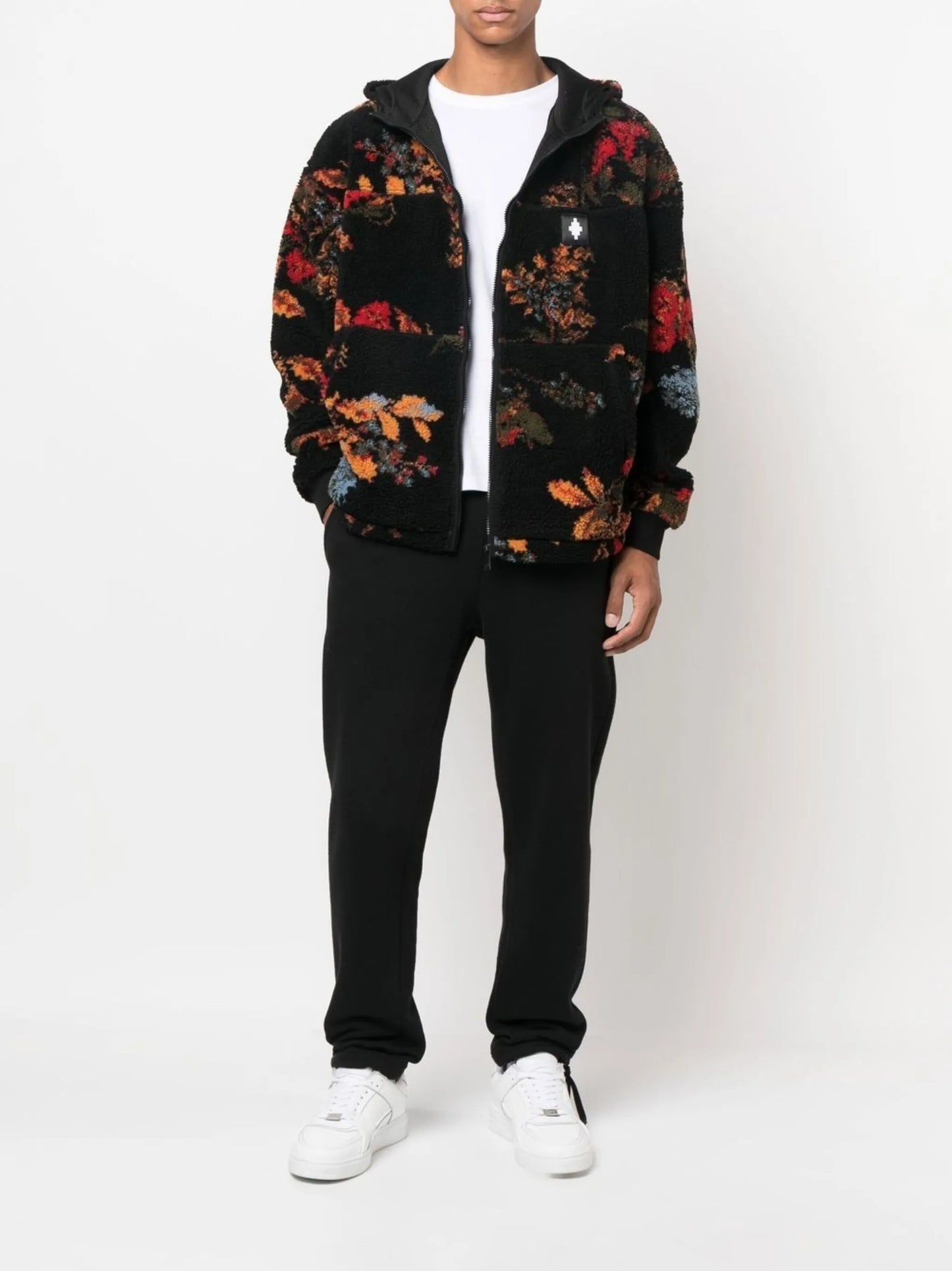 floral-print hooded fleece jacket