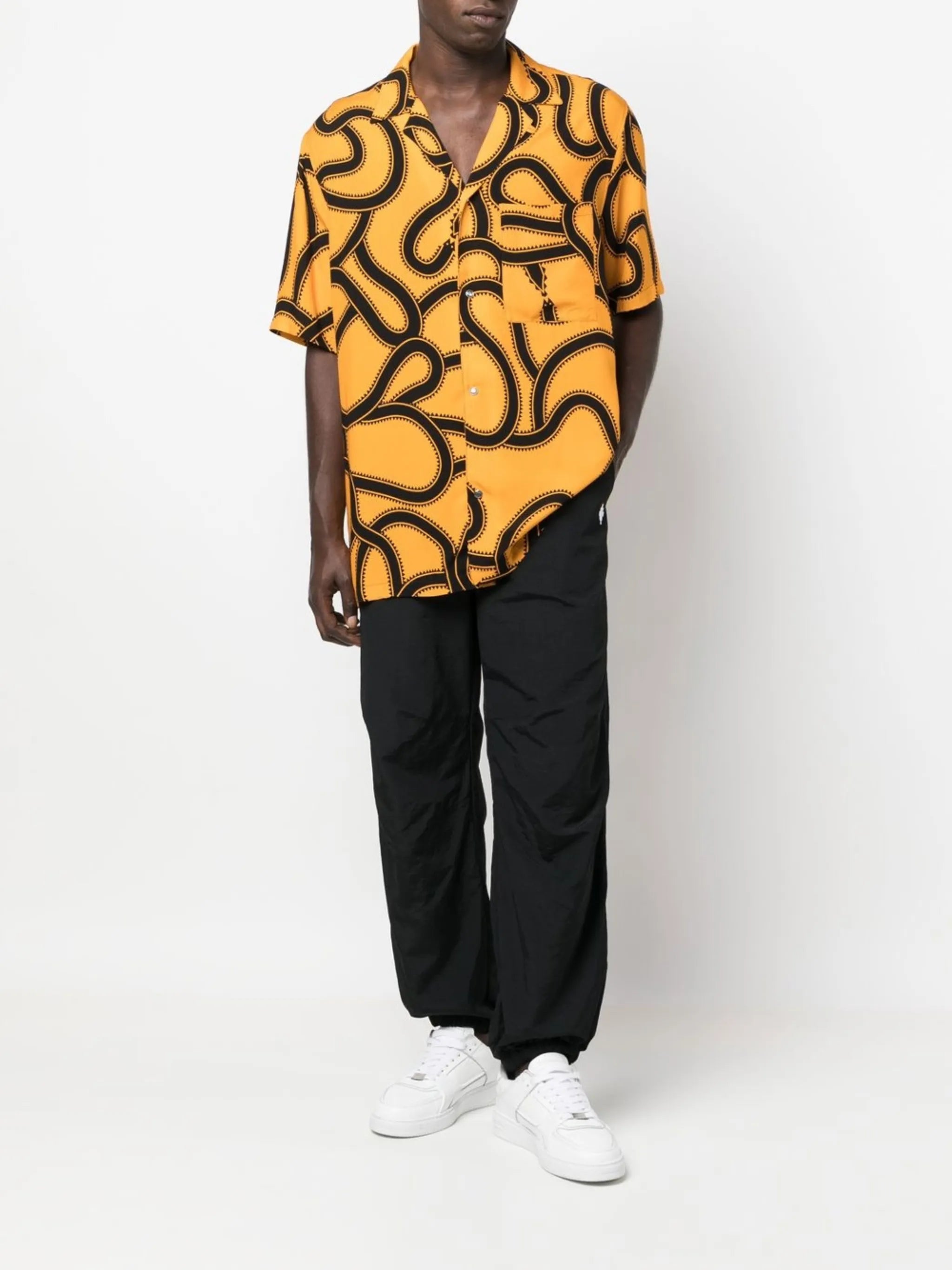 snake print short-sleeve shirt