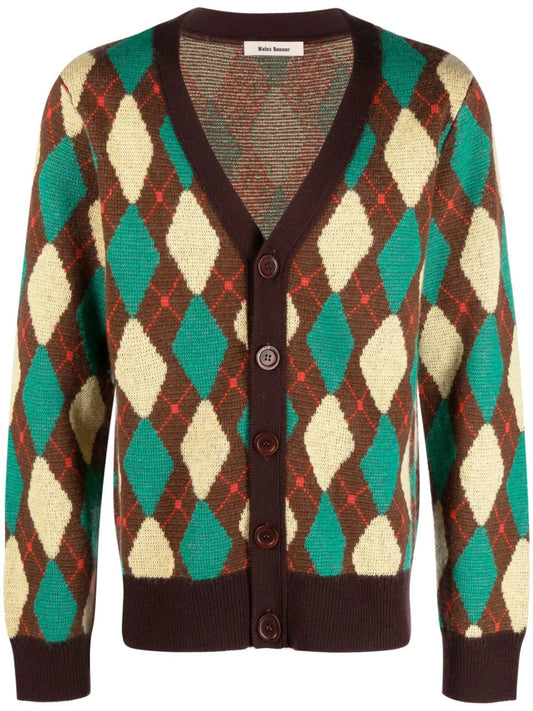 Argyle intarsia-knit cardigan