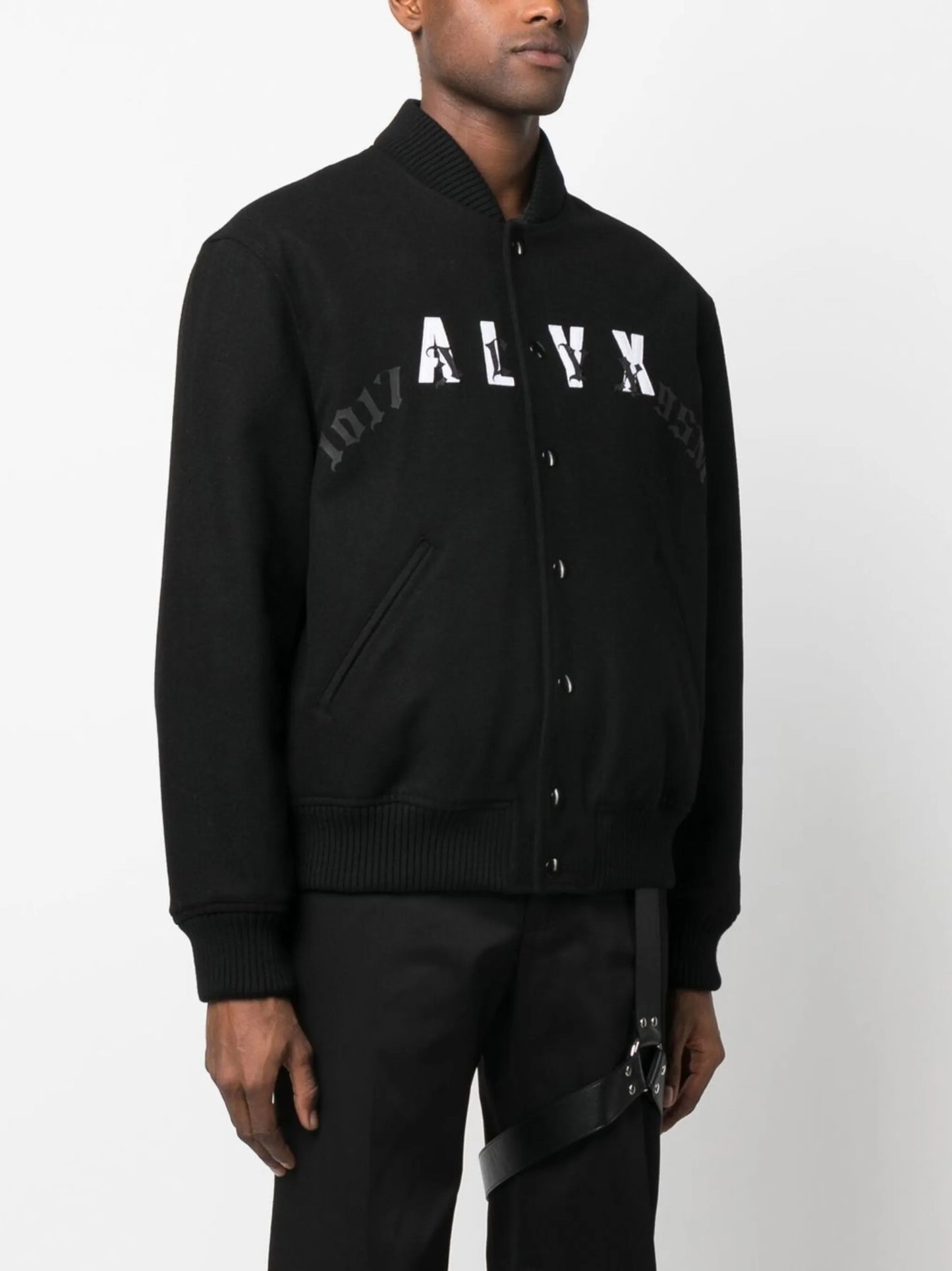 leather-logo bomber jacket