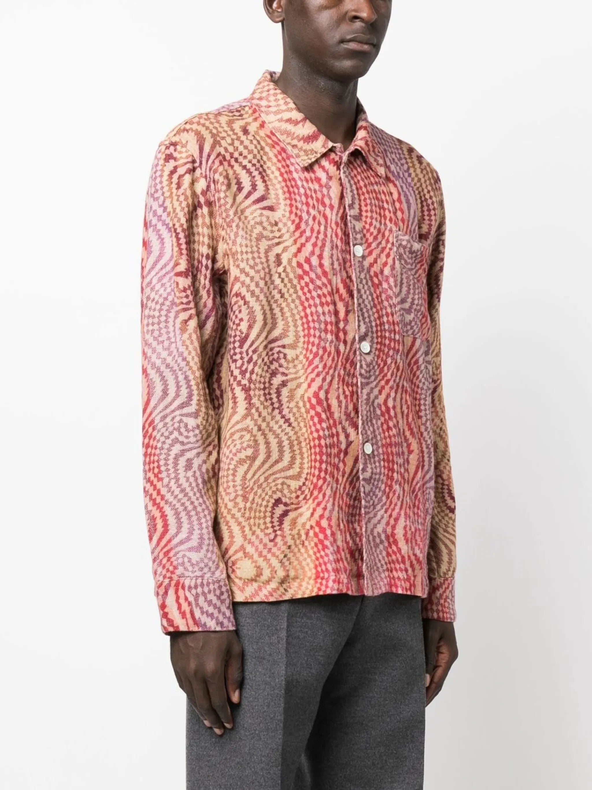 abstract-pattern embroidered shirt