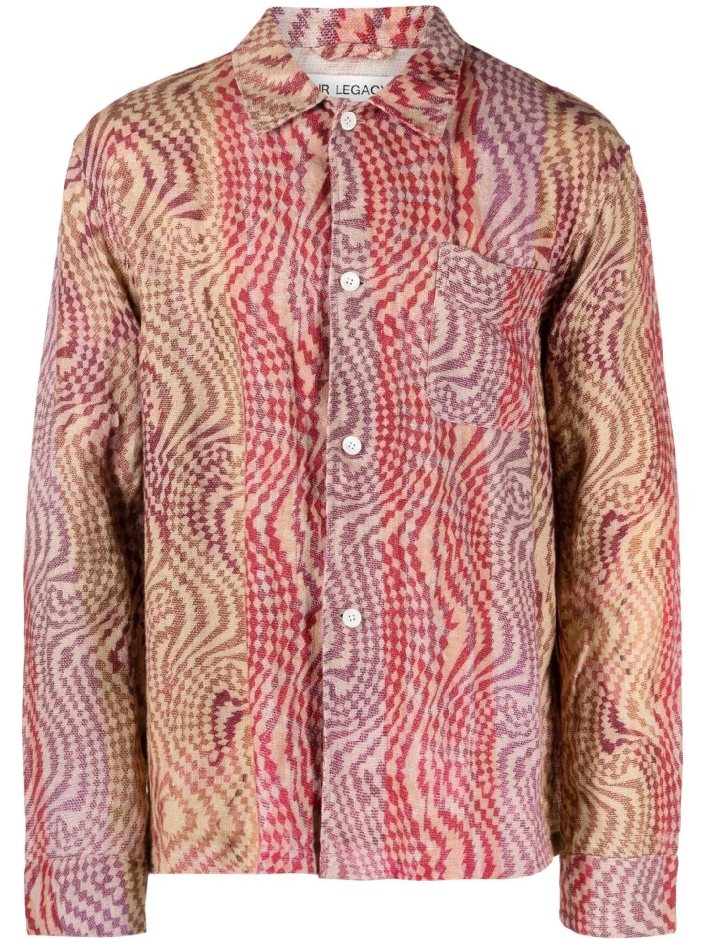 abstract-pattern embroidered shirt
