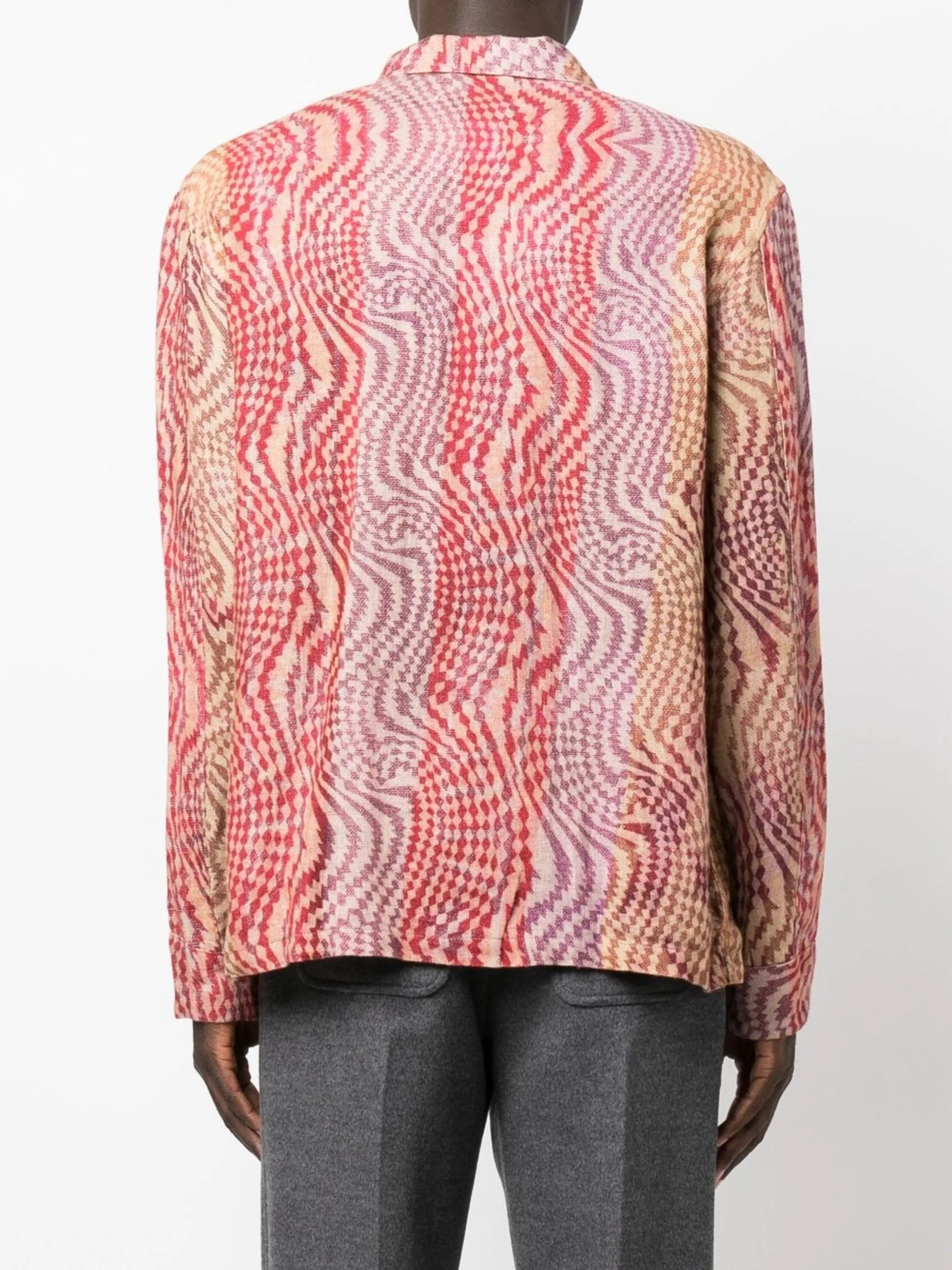 abstract-pattern embroidered shirt