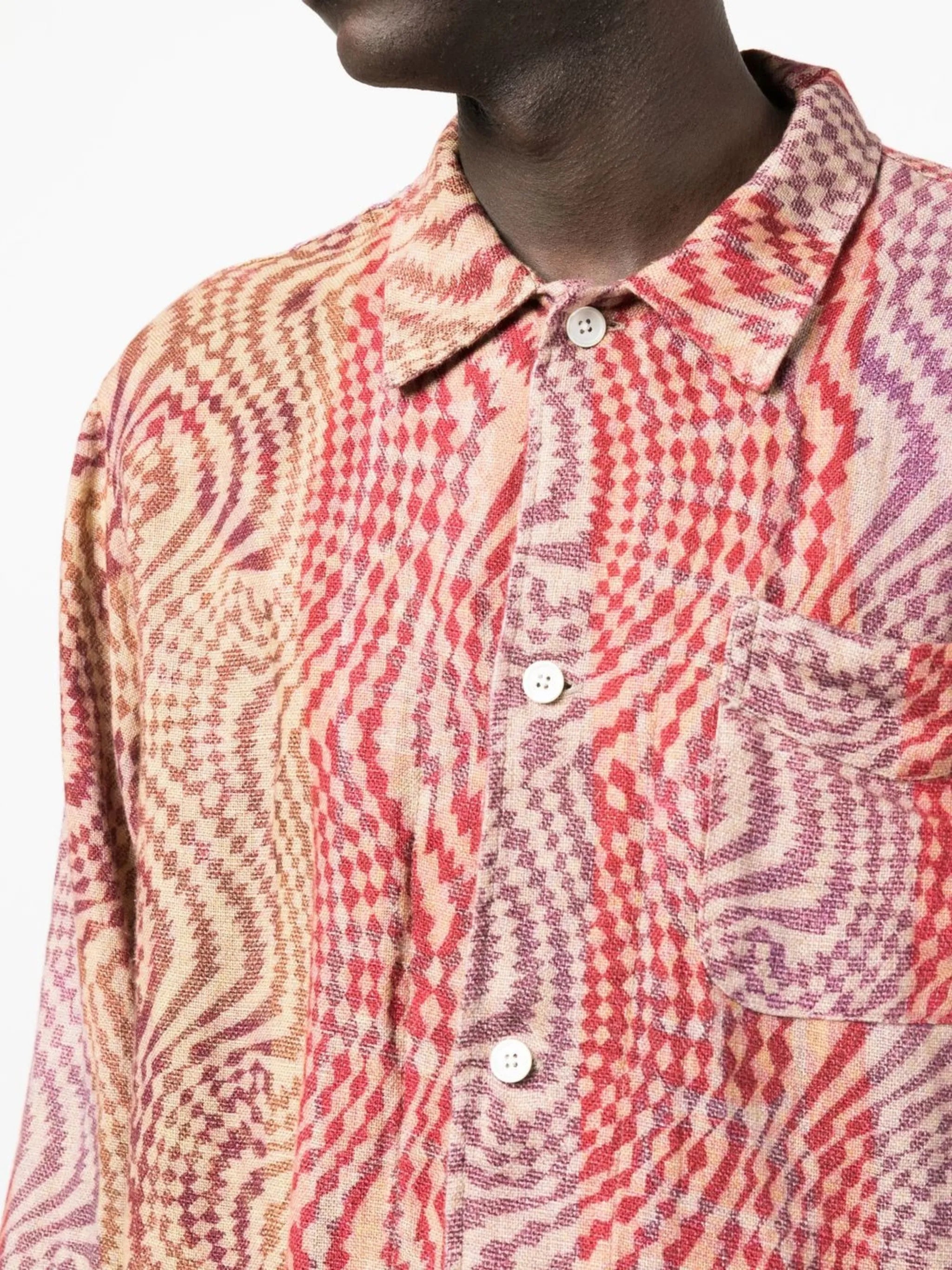 abstract-pattern embroidered shirt