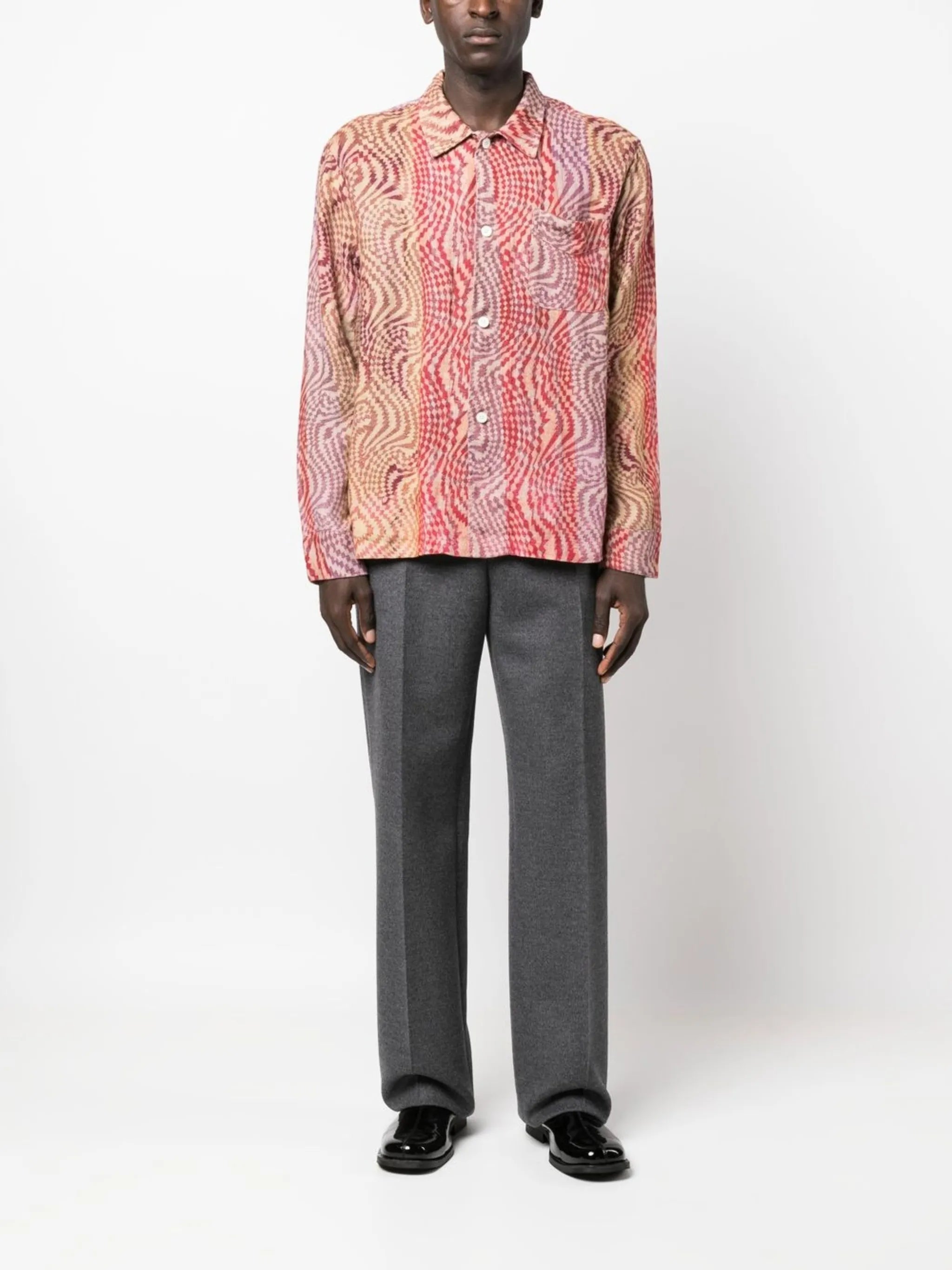abstract-pattern embroidered shirt