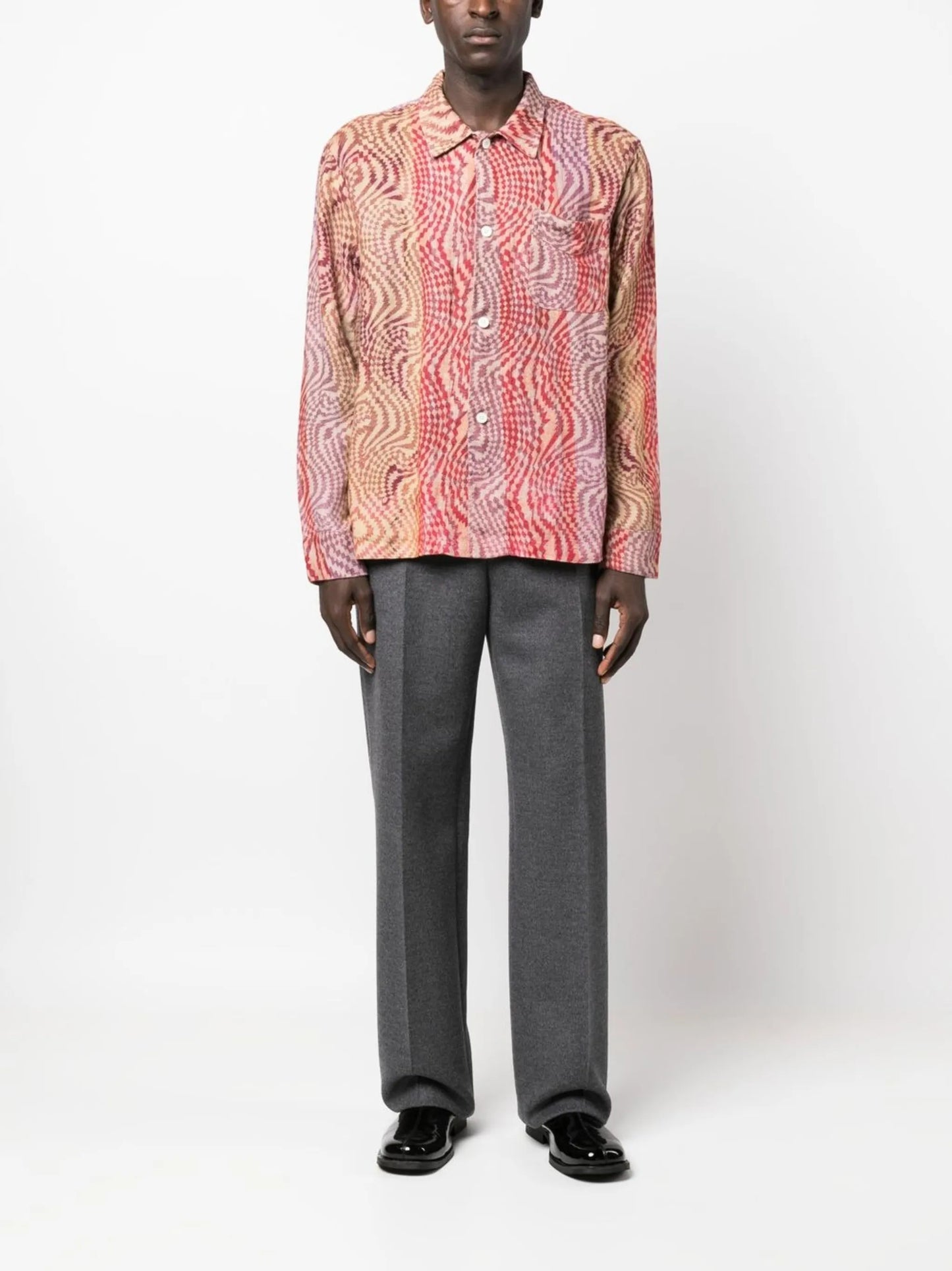 abstract-pattern embroidered shirt