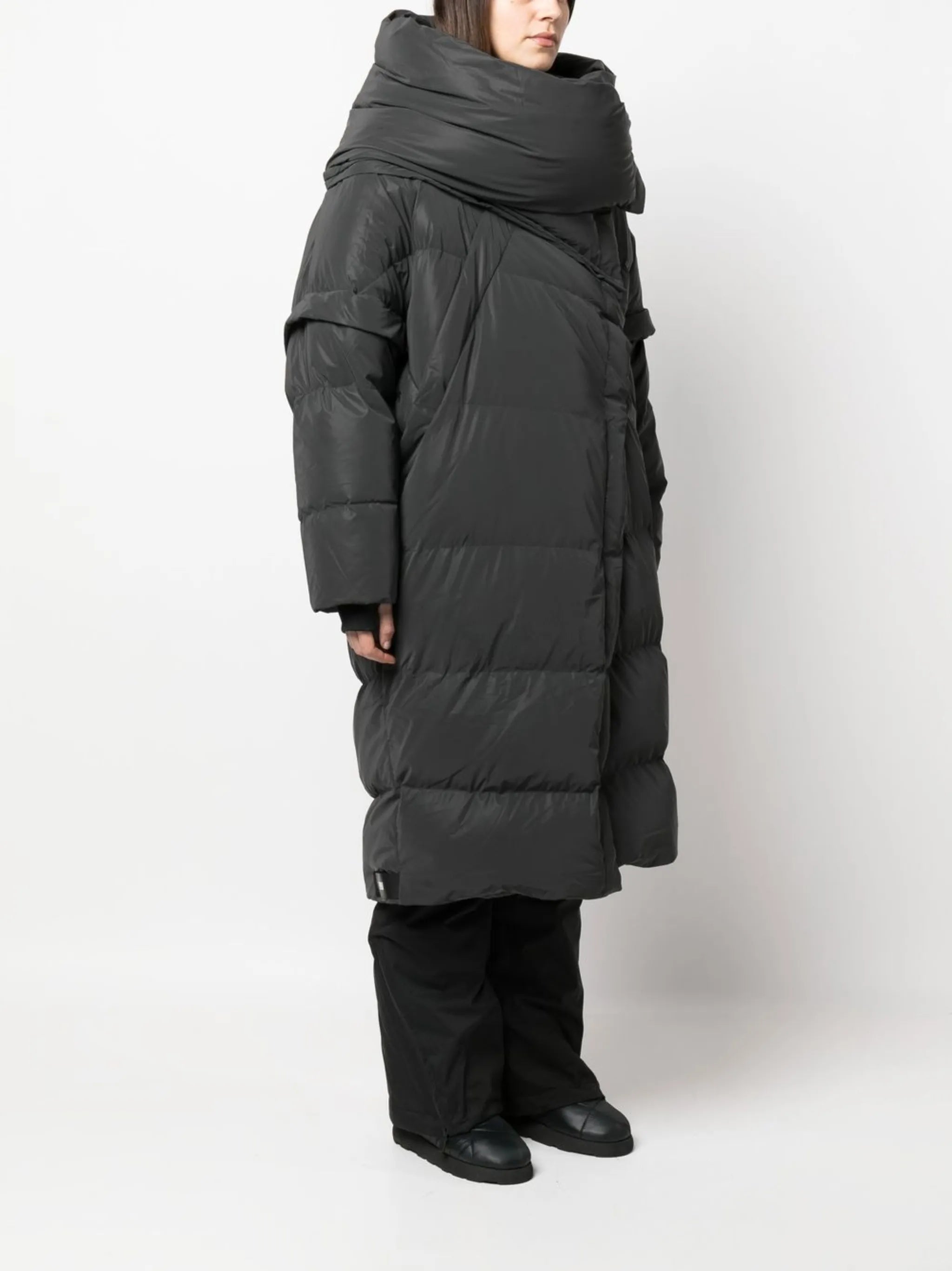 wrap-scarf long puffer coat