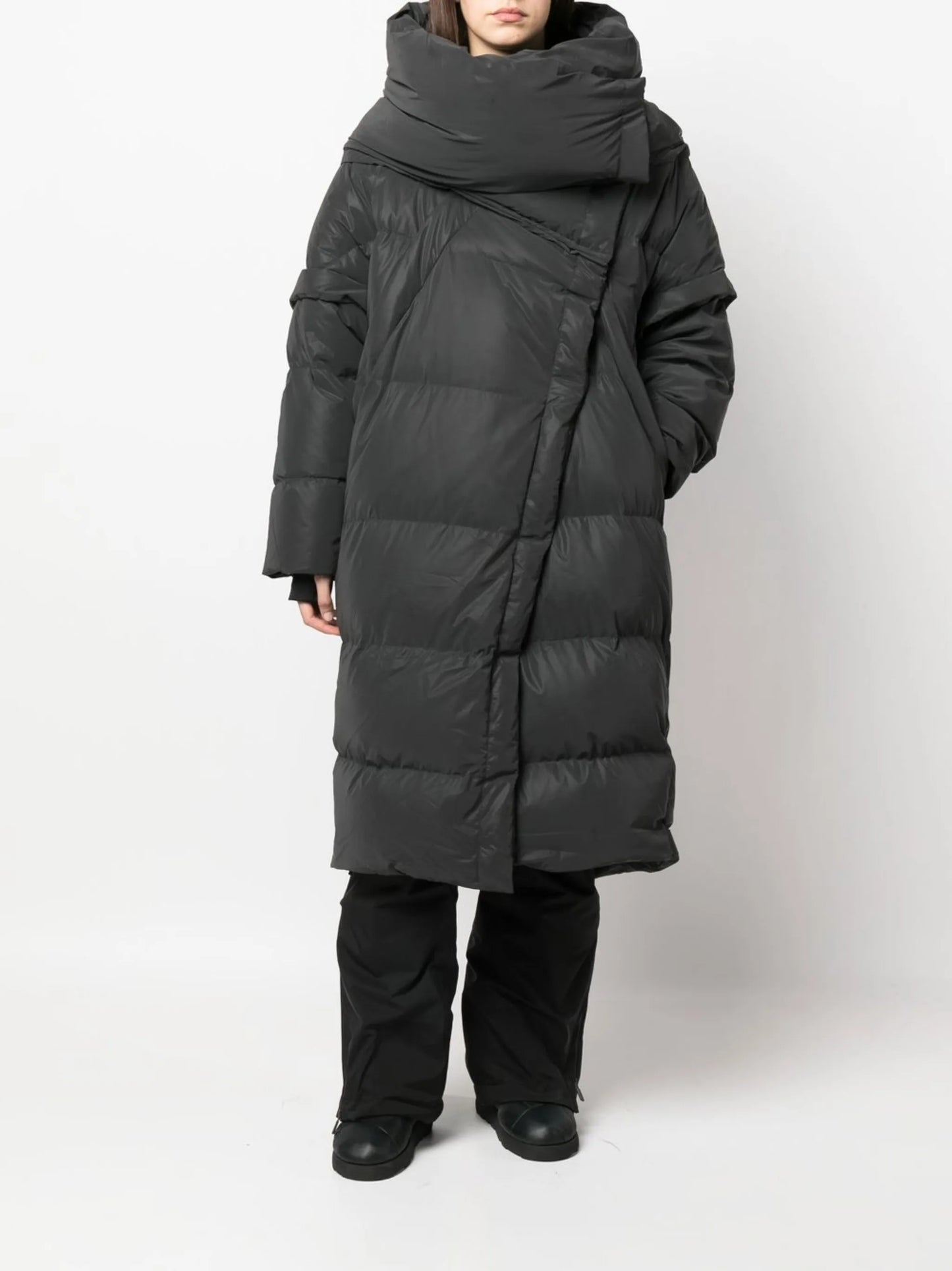 wrap-scarf long puffer coat