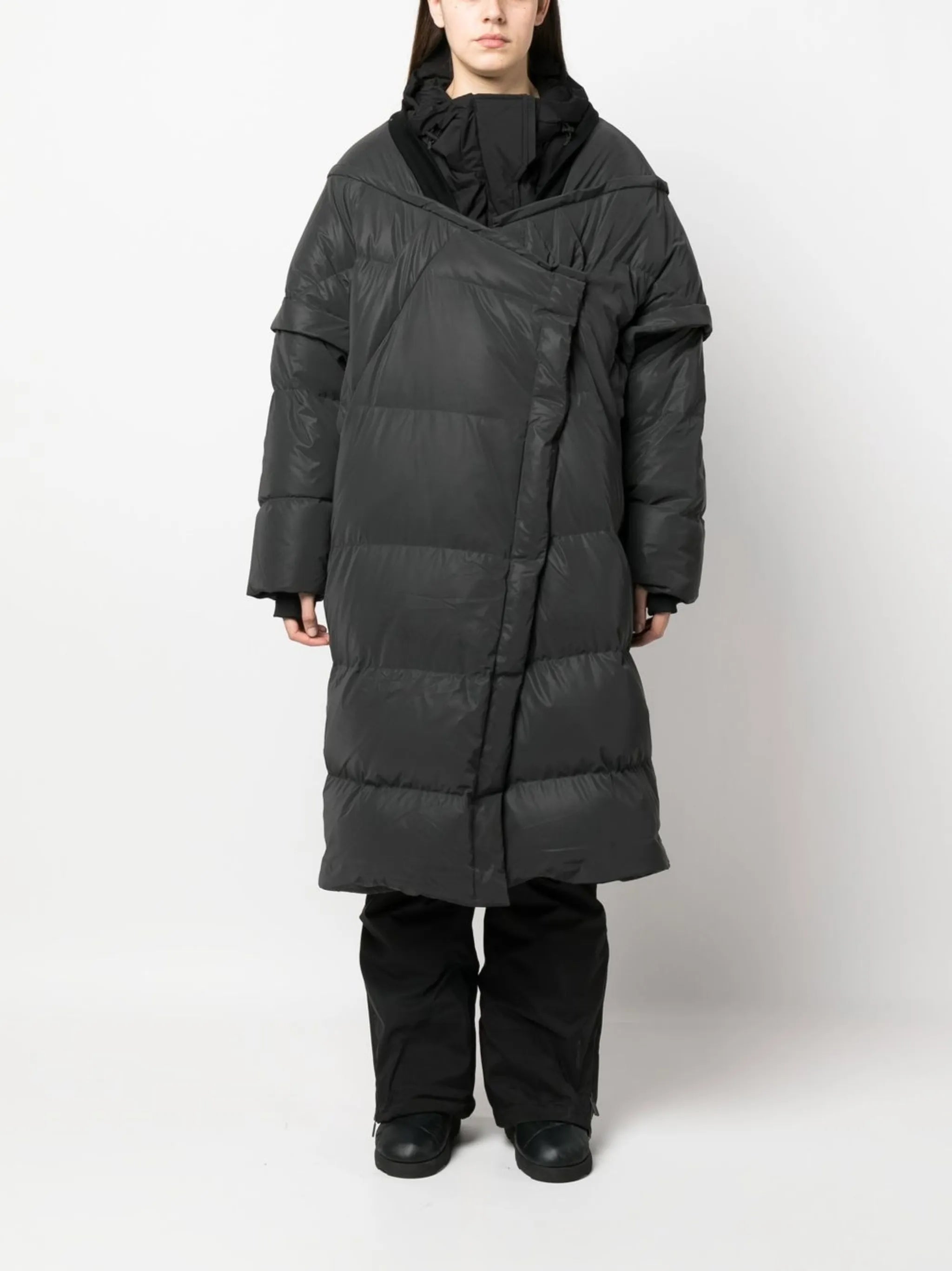wrap-scarf long puffer coat