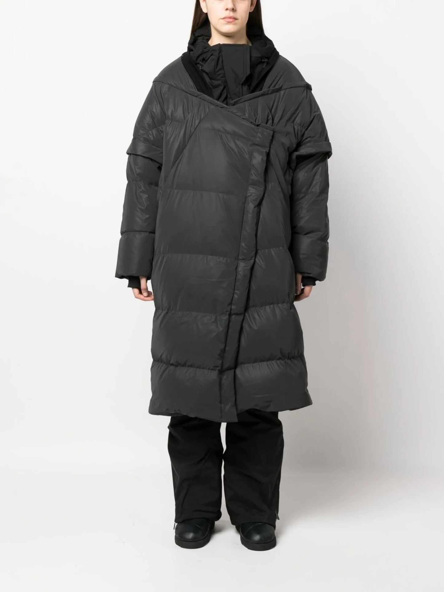 wrap-scarf long puffer coat