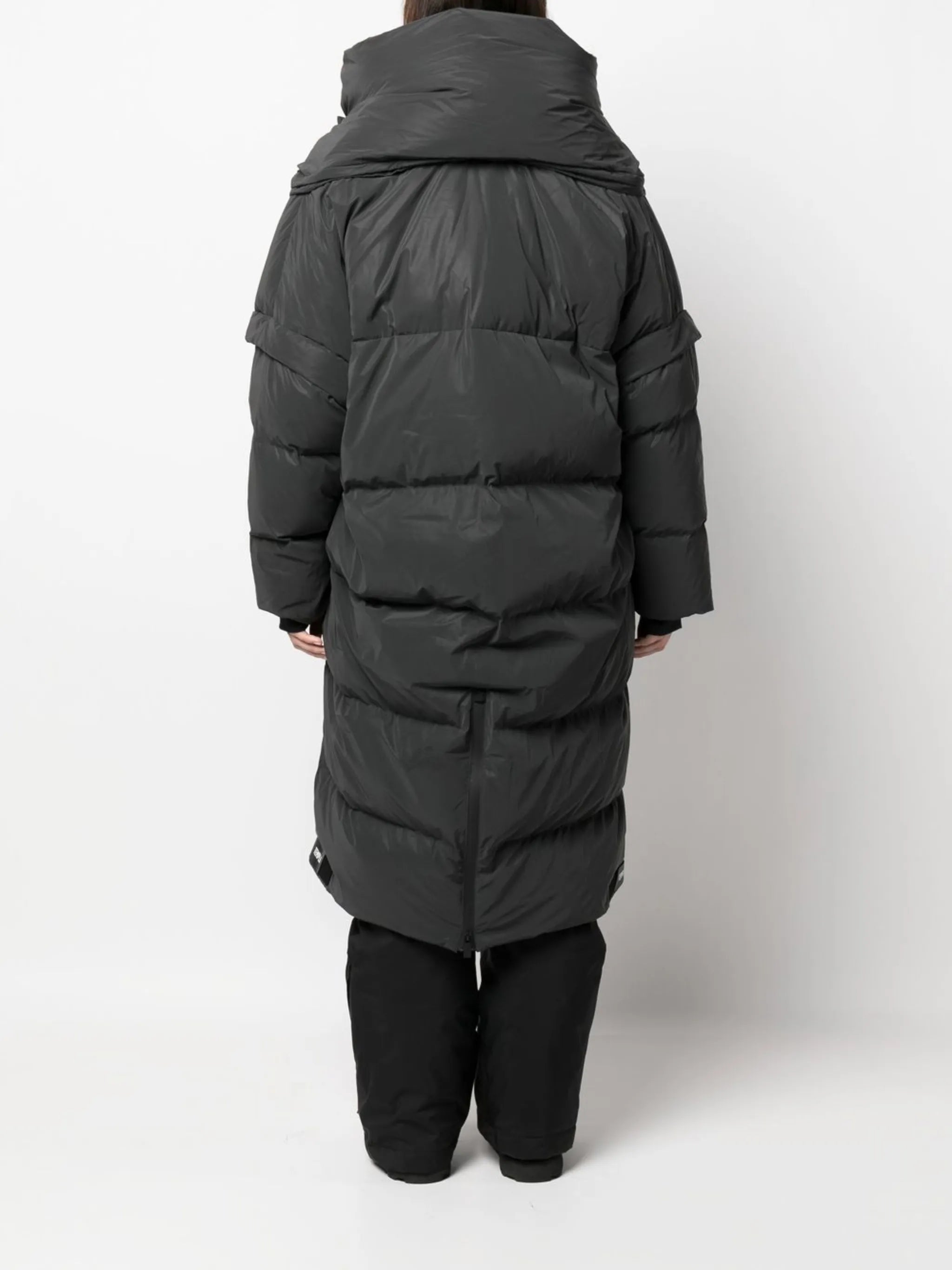 wrap-scarf long puffer coat