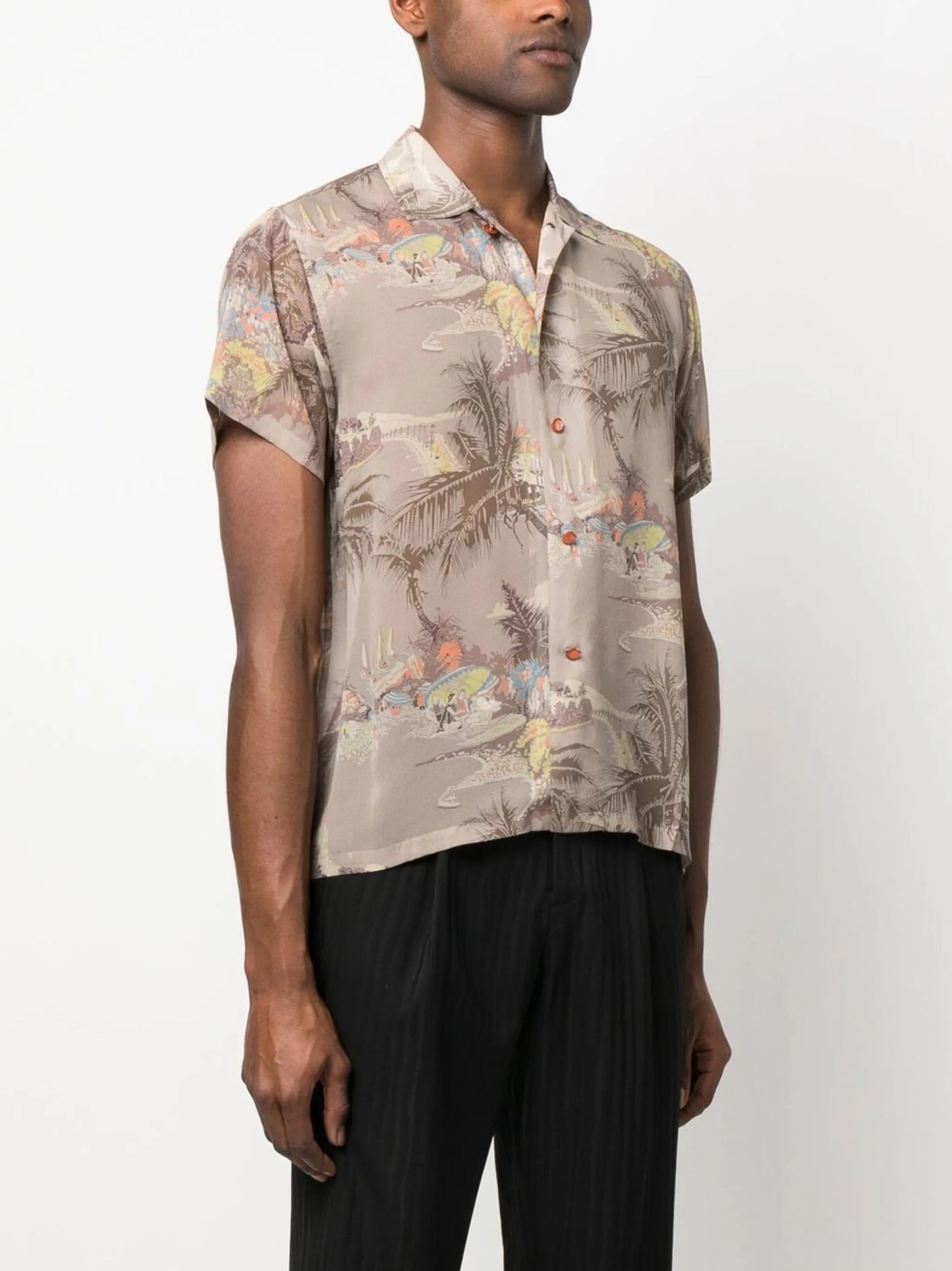 Riviera-print silk short-sleeve shirt