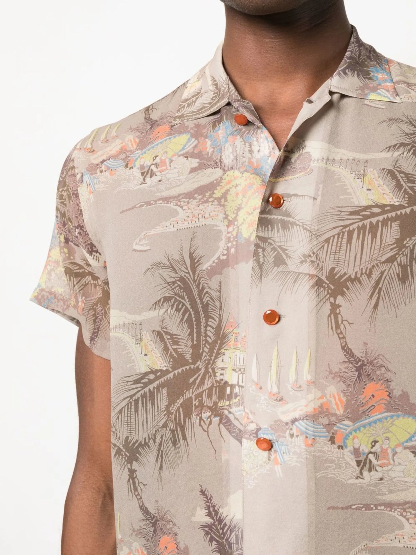 Riviera-print silk short-sleeve shirt