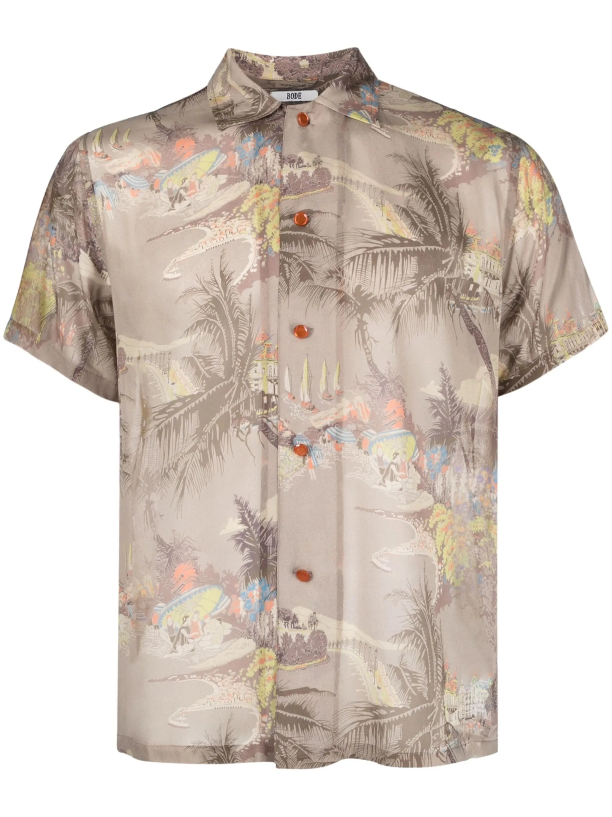 Riviera-print silk short-sleeve shirt