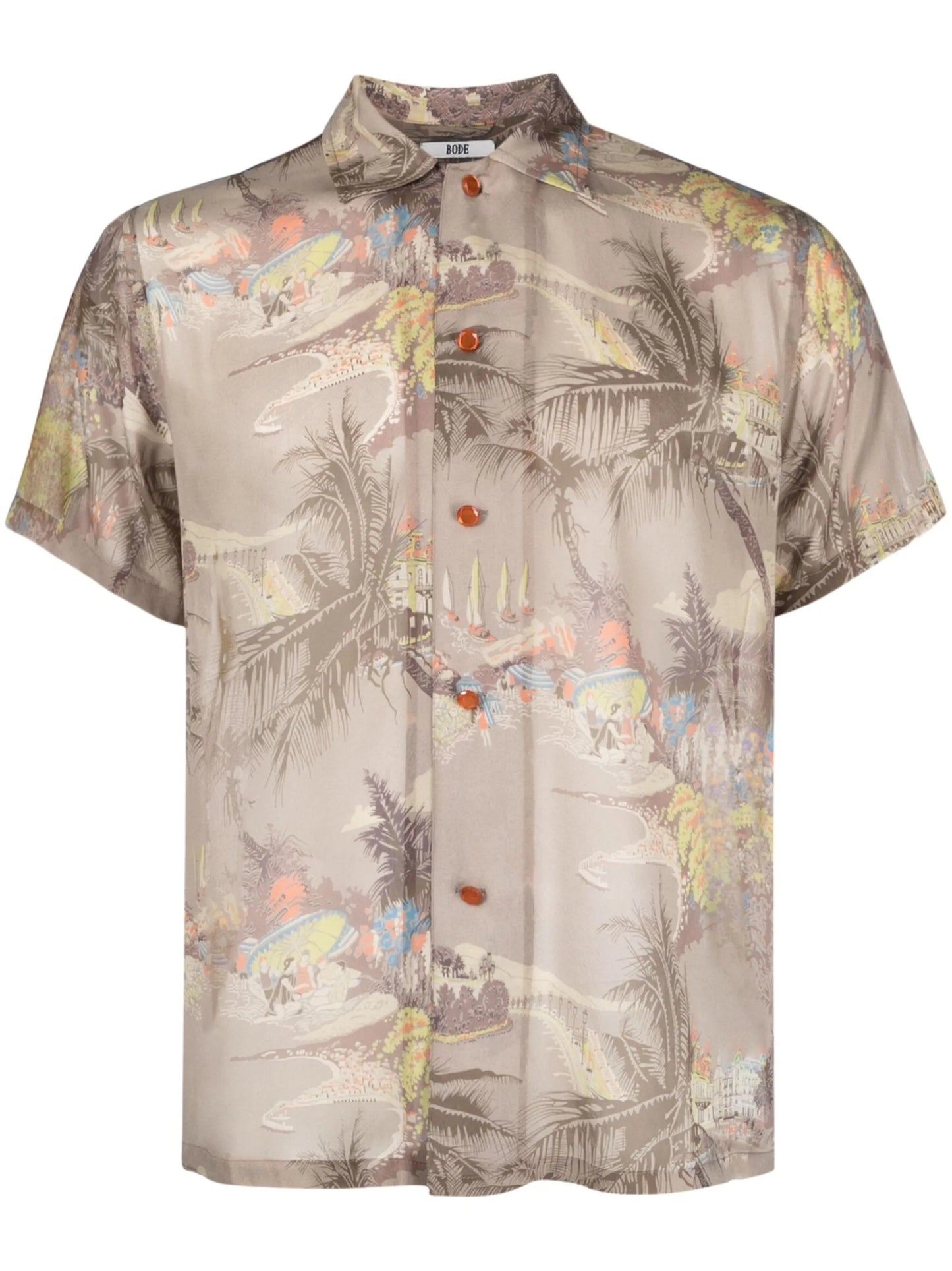 Riviera-print silk short-sleeve shirt