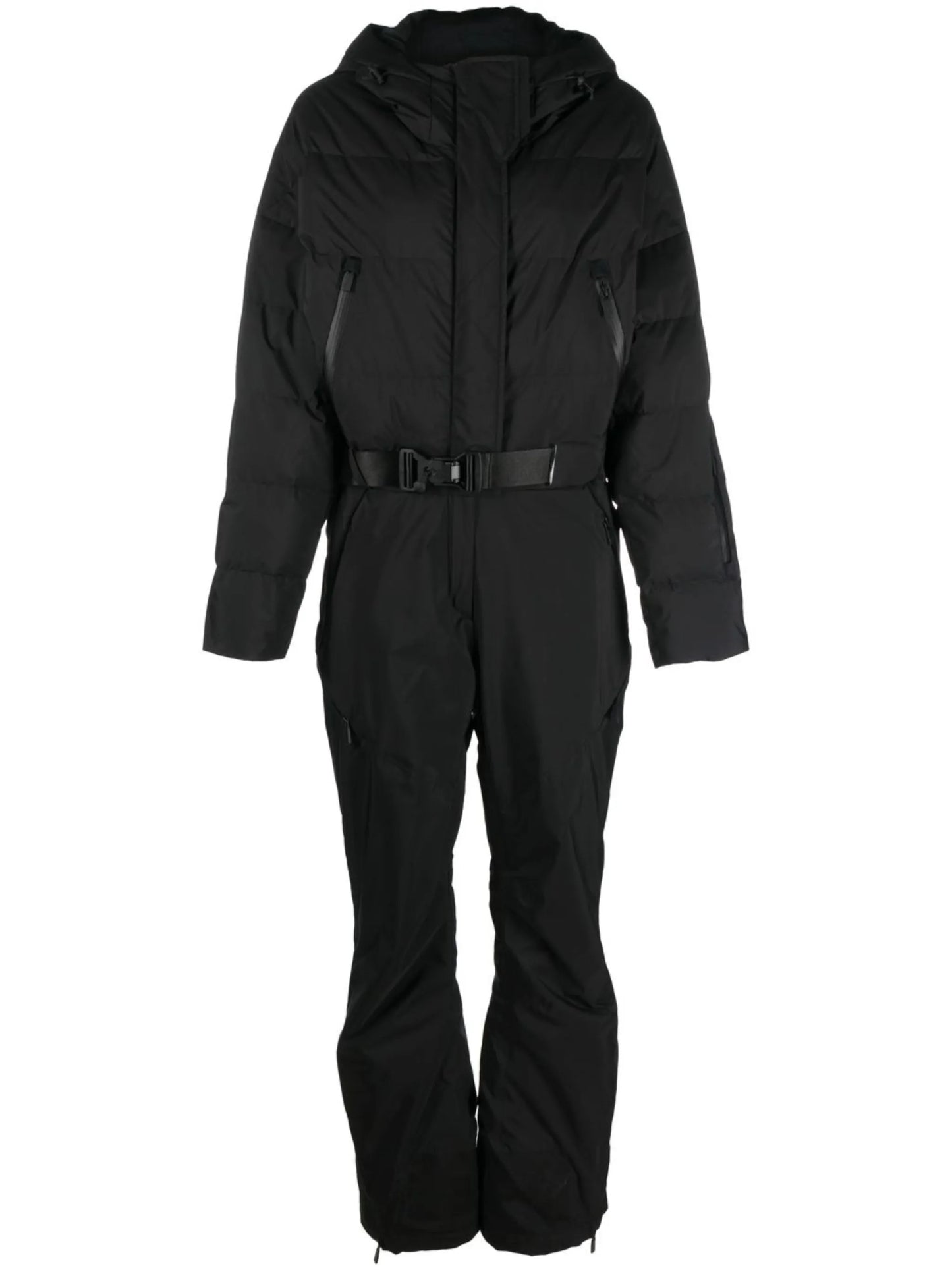 belted-waist goose-down ski suit