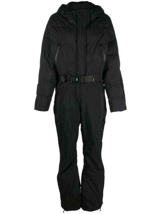 belted-waist goose-down ski suit