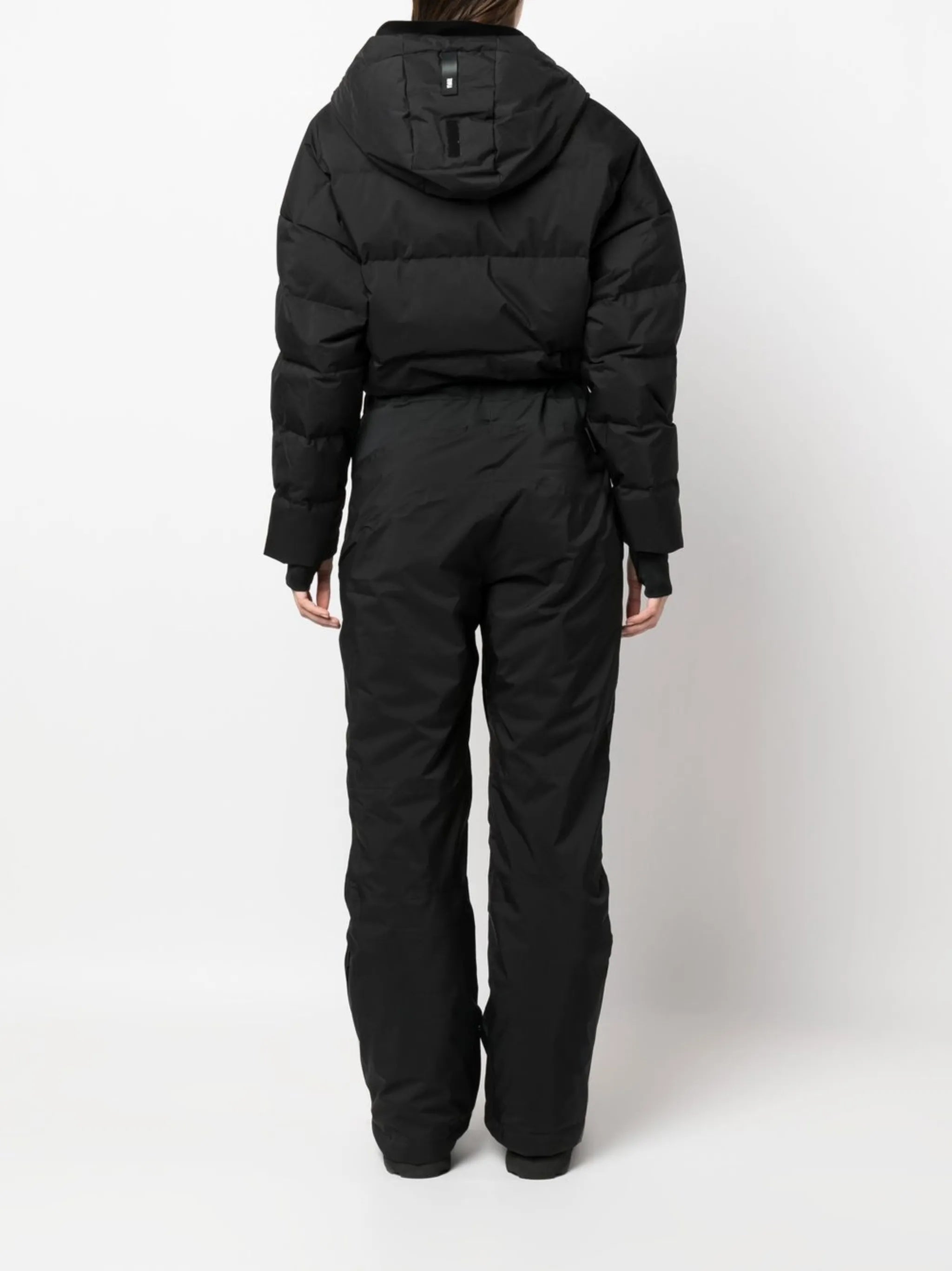 belted-waist goose-down ski suit