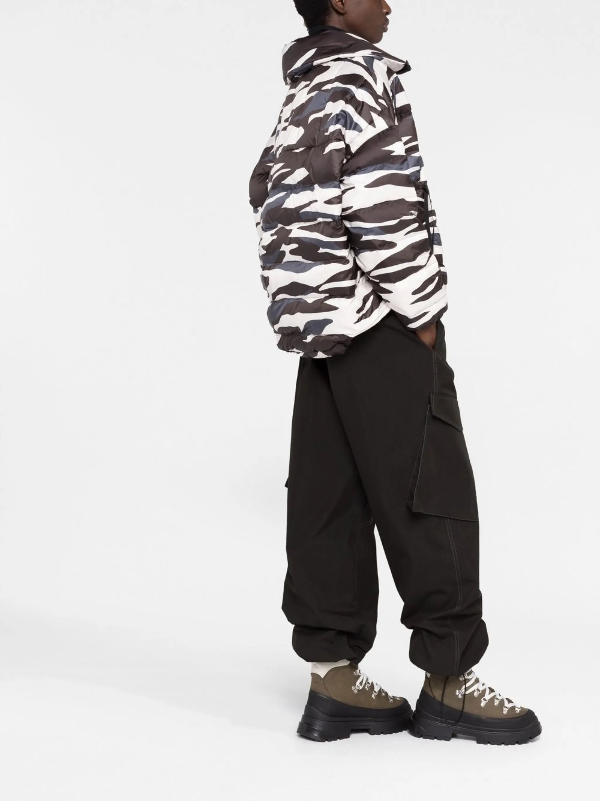 zebra print half-zip down jacket