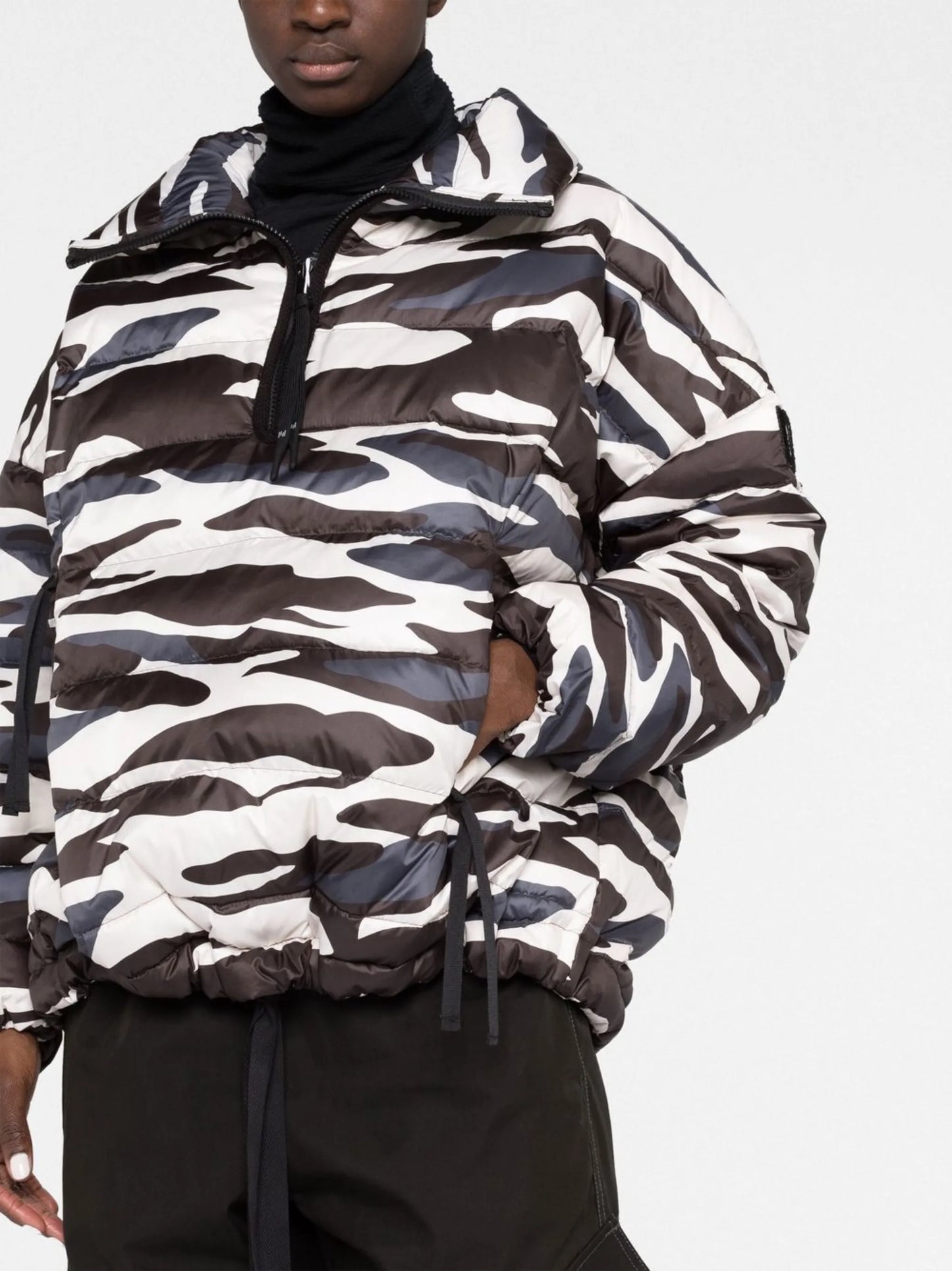 zebra print half-zip down jacket