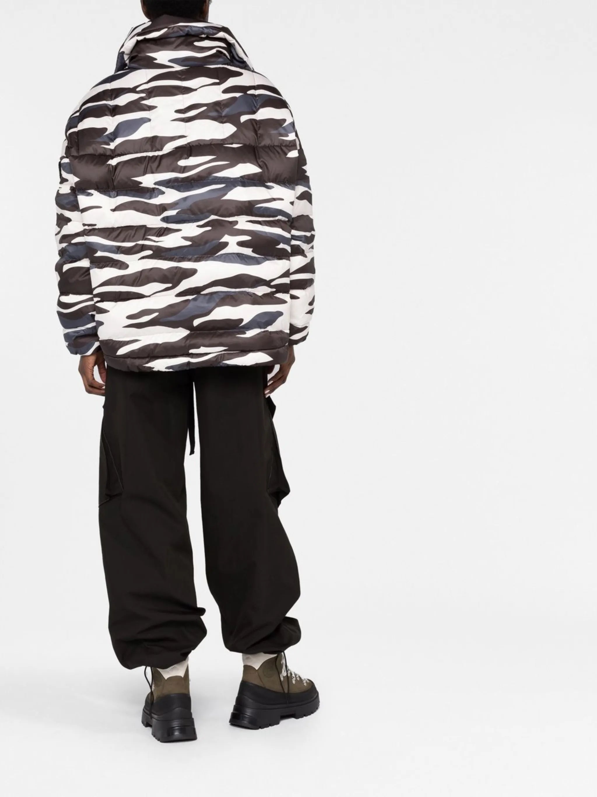 zebra print half-zip down jacket