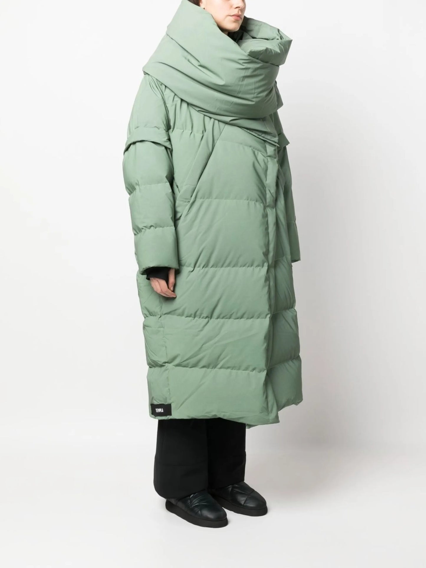 wrap-scarf long puffer coat