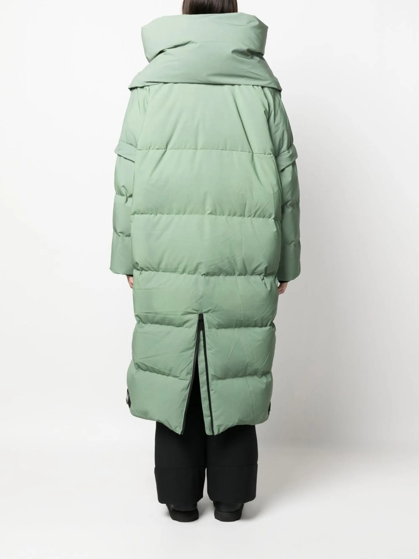 wrap-scarf long puffer coat