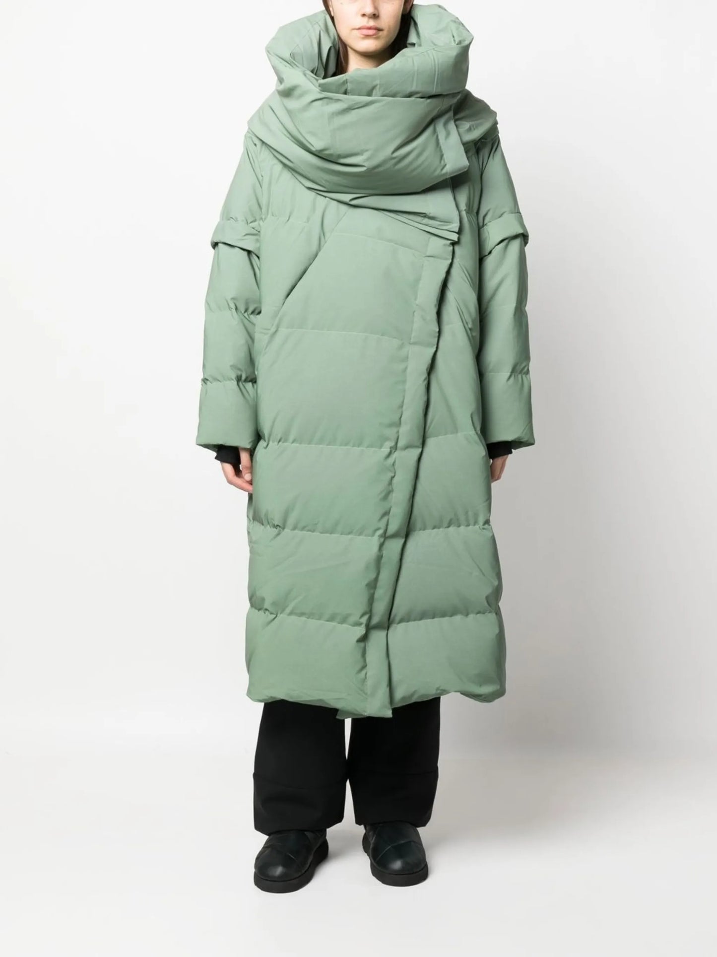 wrap-scarf long puffer coat