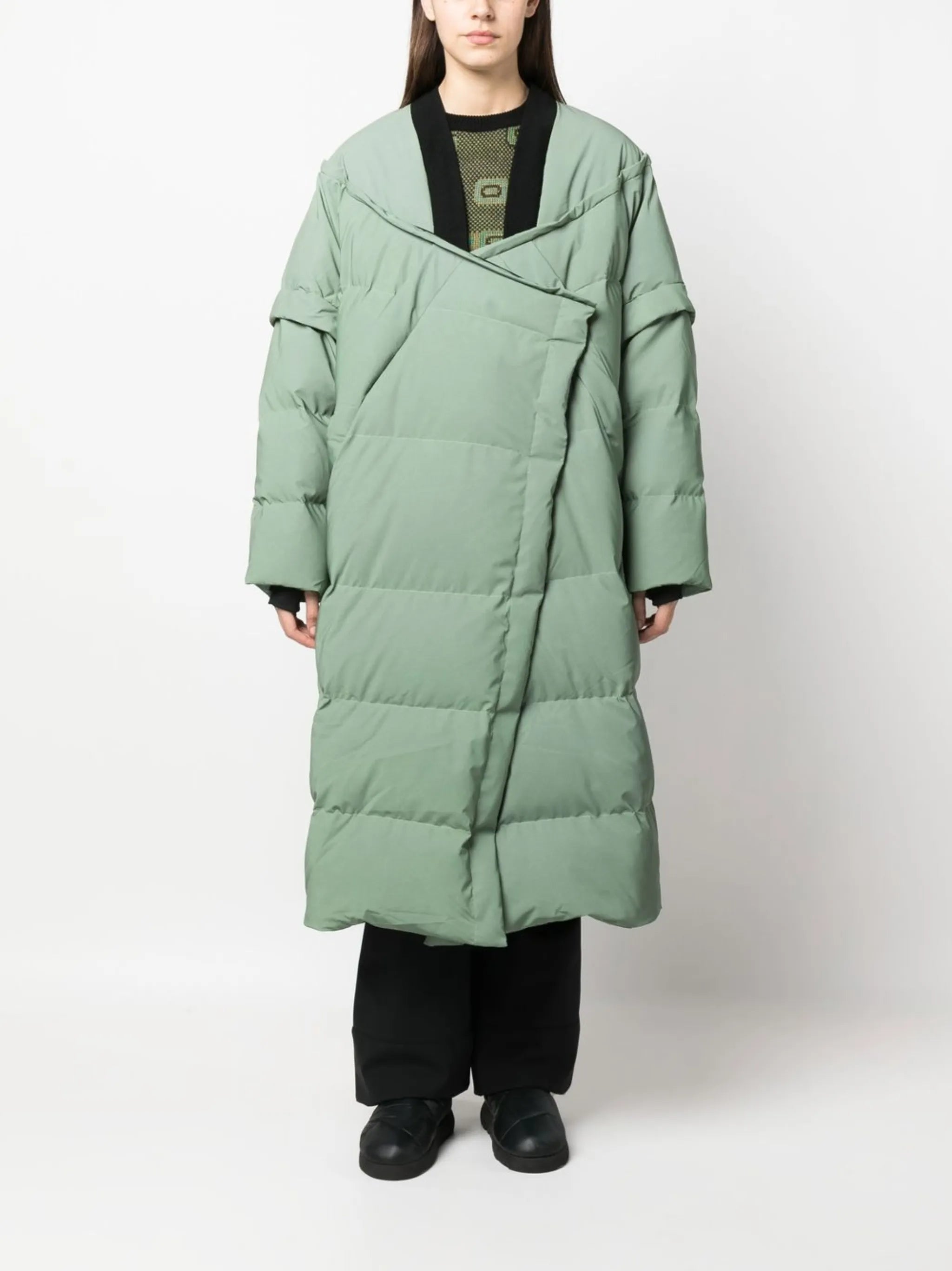 wrap-scarf long puffer coat