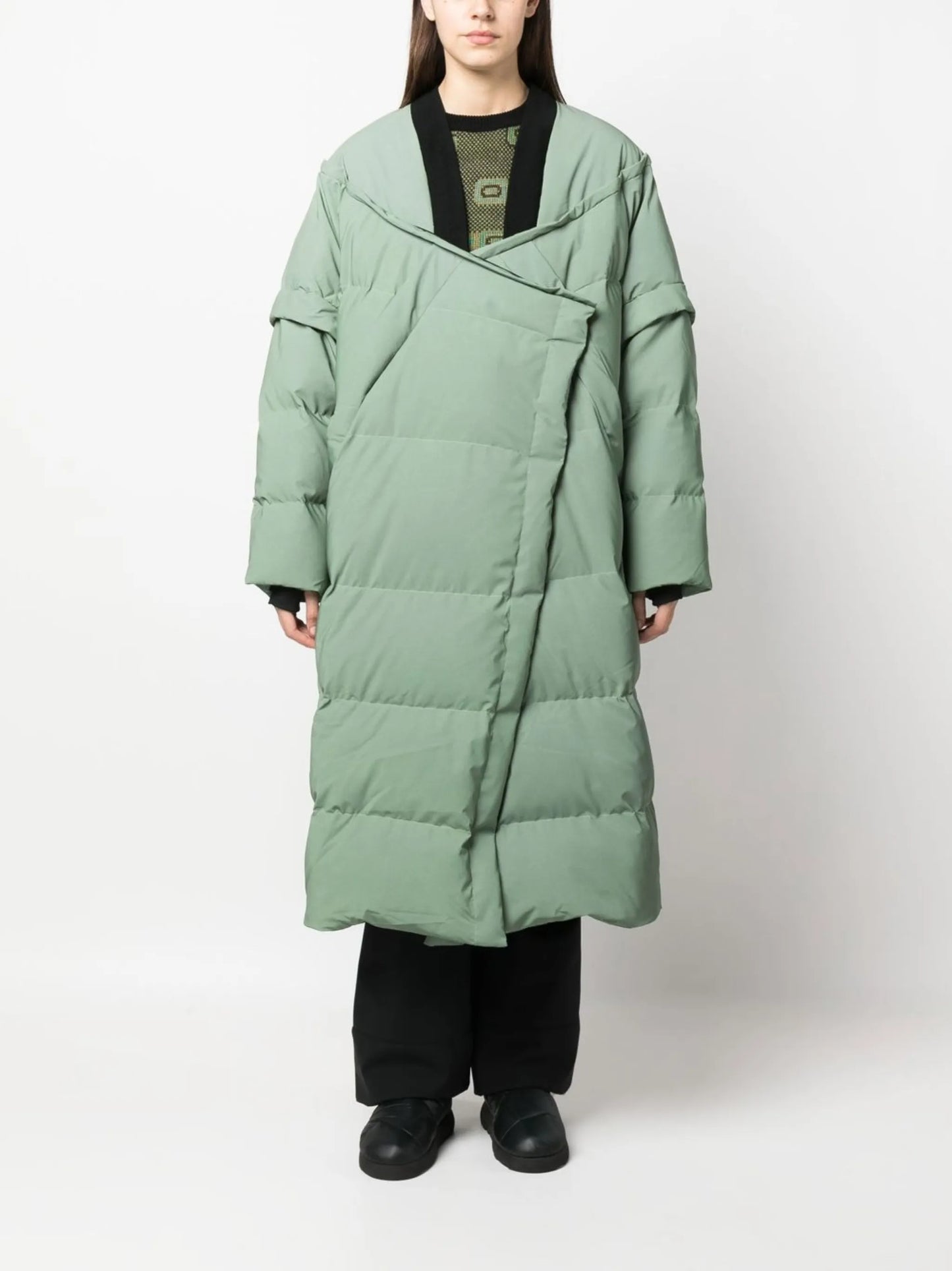 wrap-scarf long puffer coat