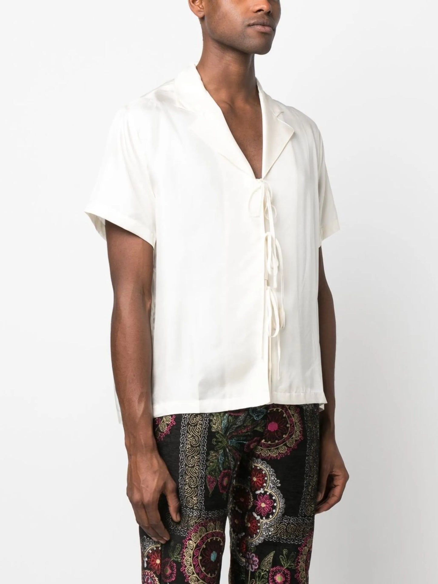 front-tie silk shirt
