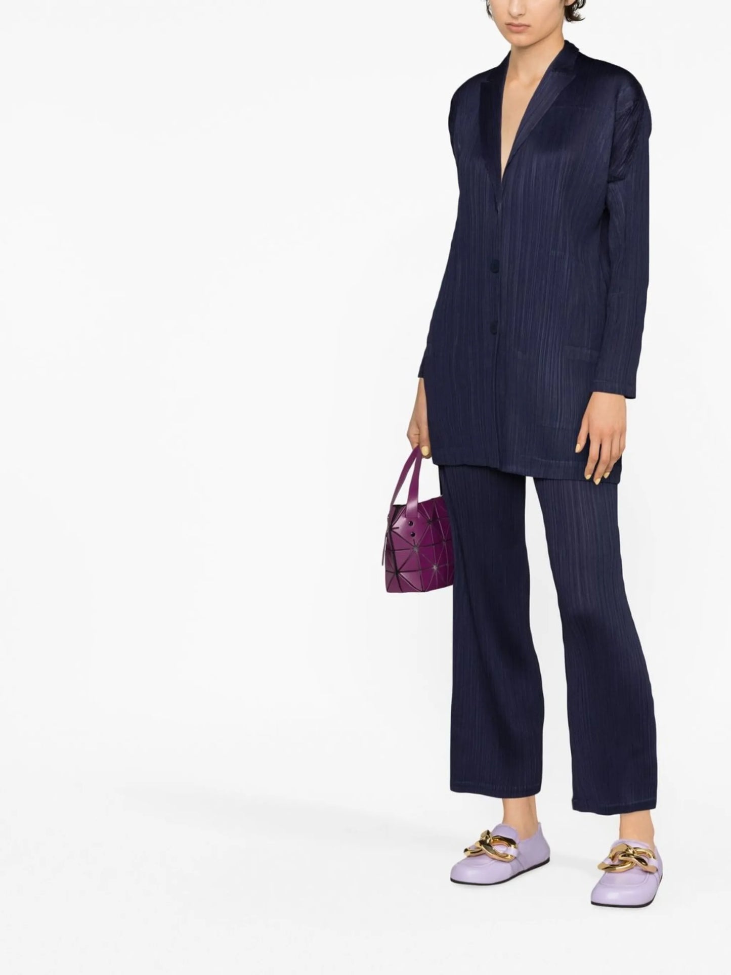 pleated straight-leg trousers