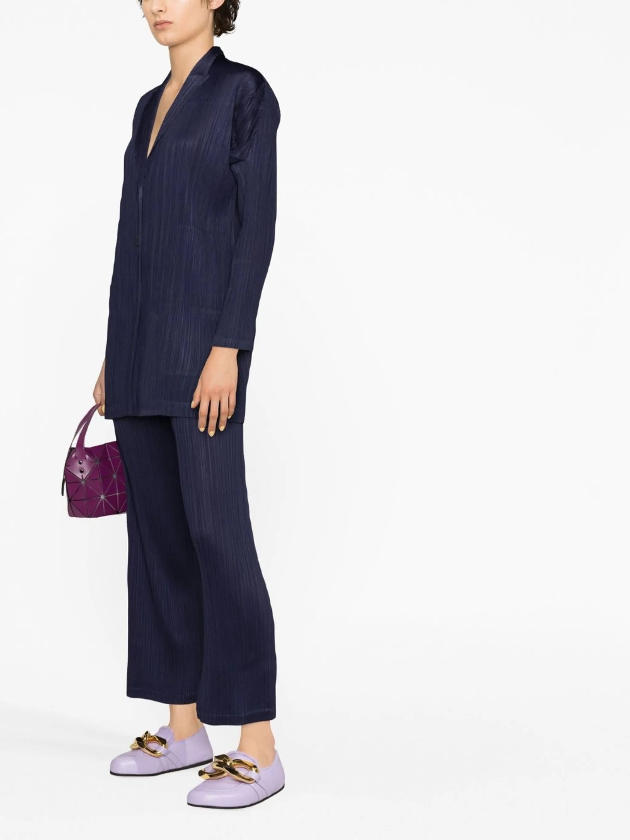 pleated straight-leg trousers