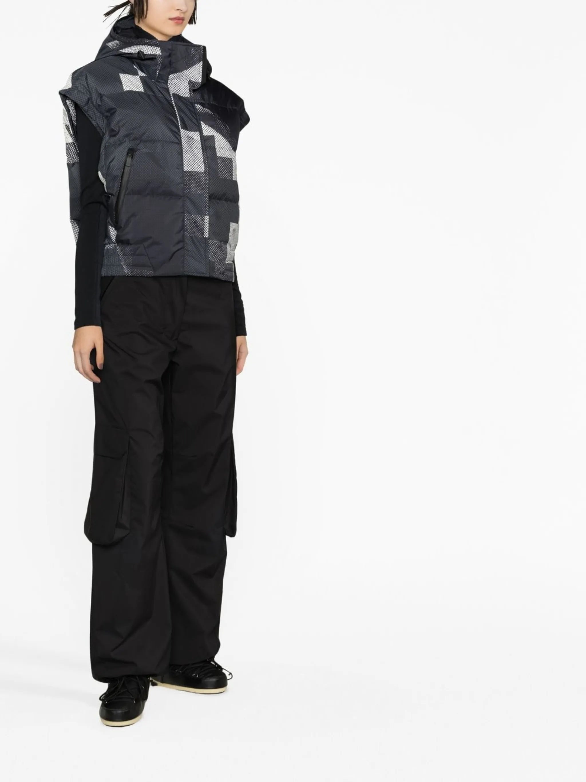 hooded printed ski vest