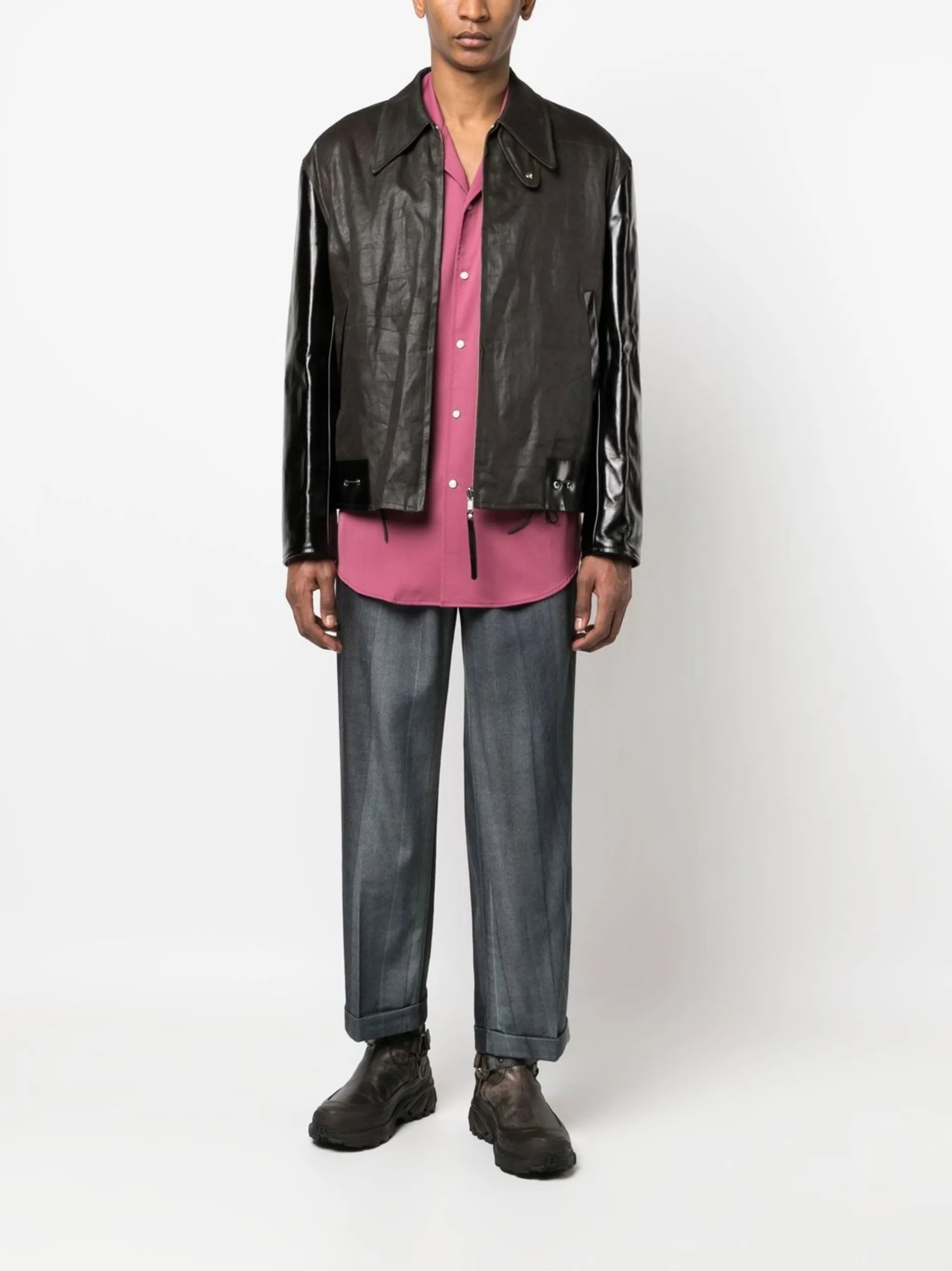zip-up leather jacket