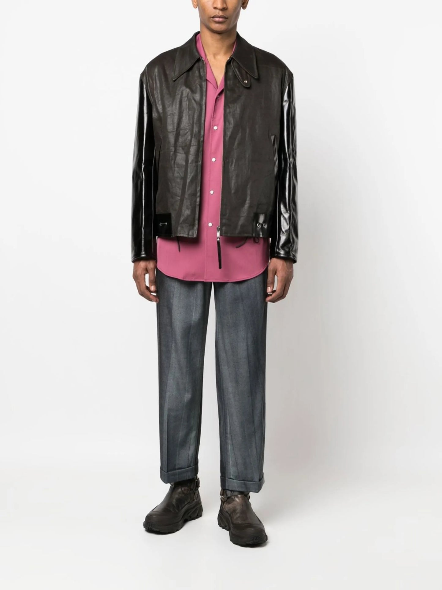 zip-up leather jacket