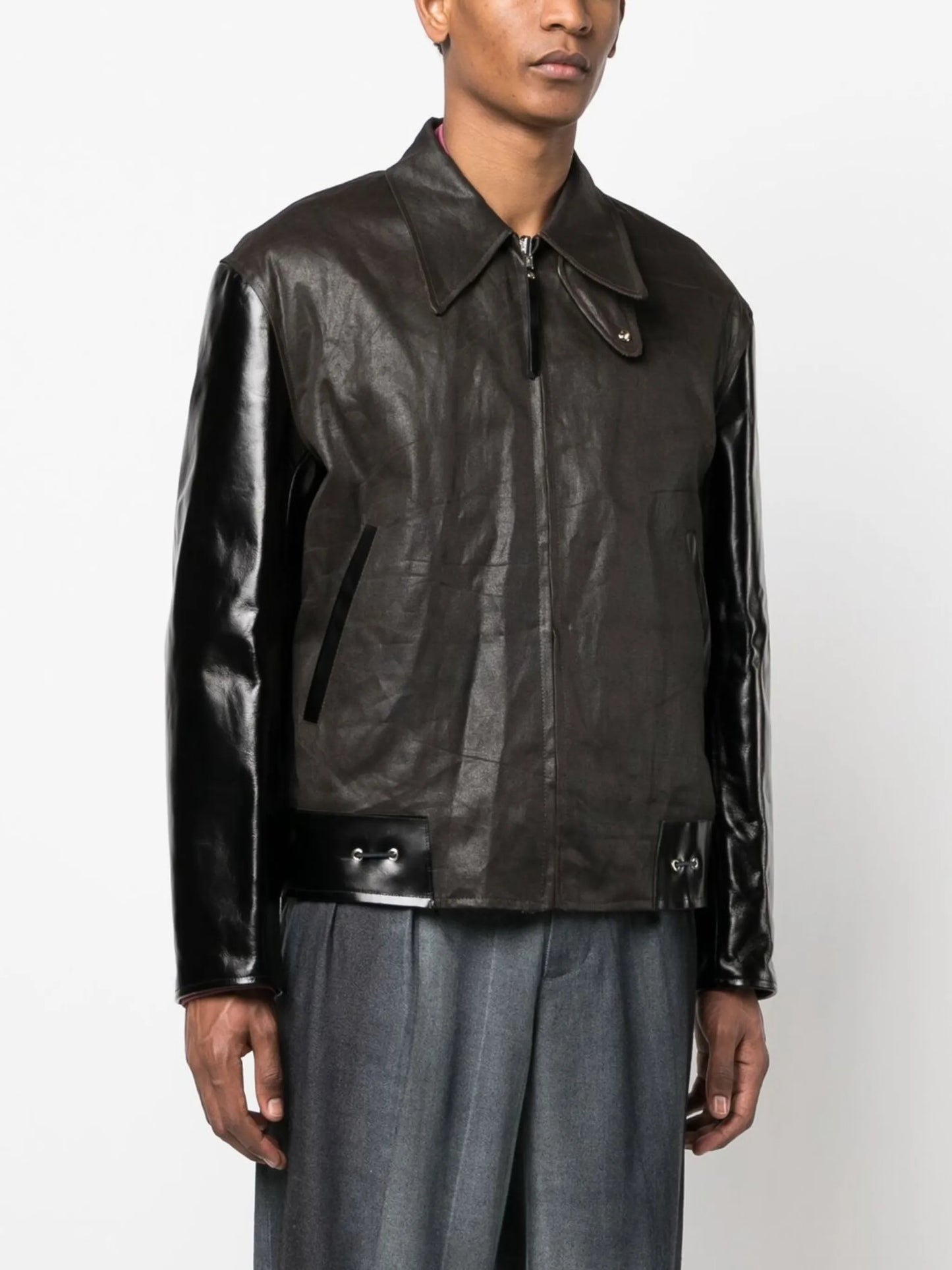 zip-up leather jacket